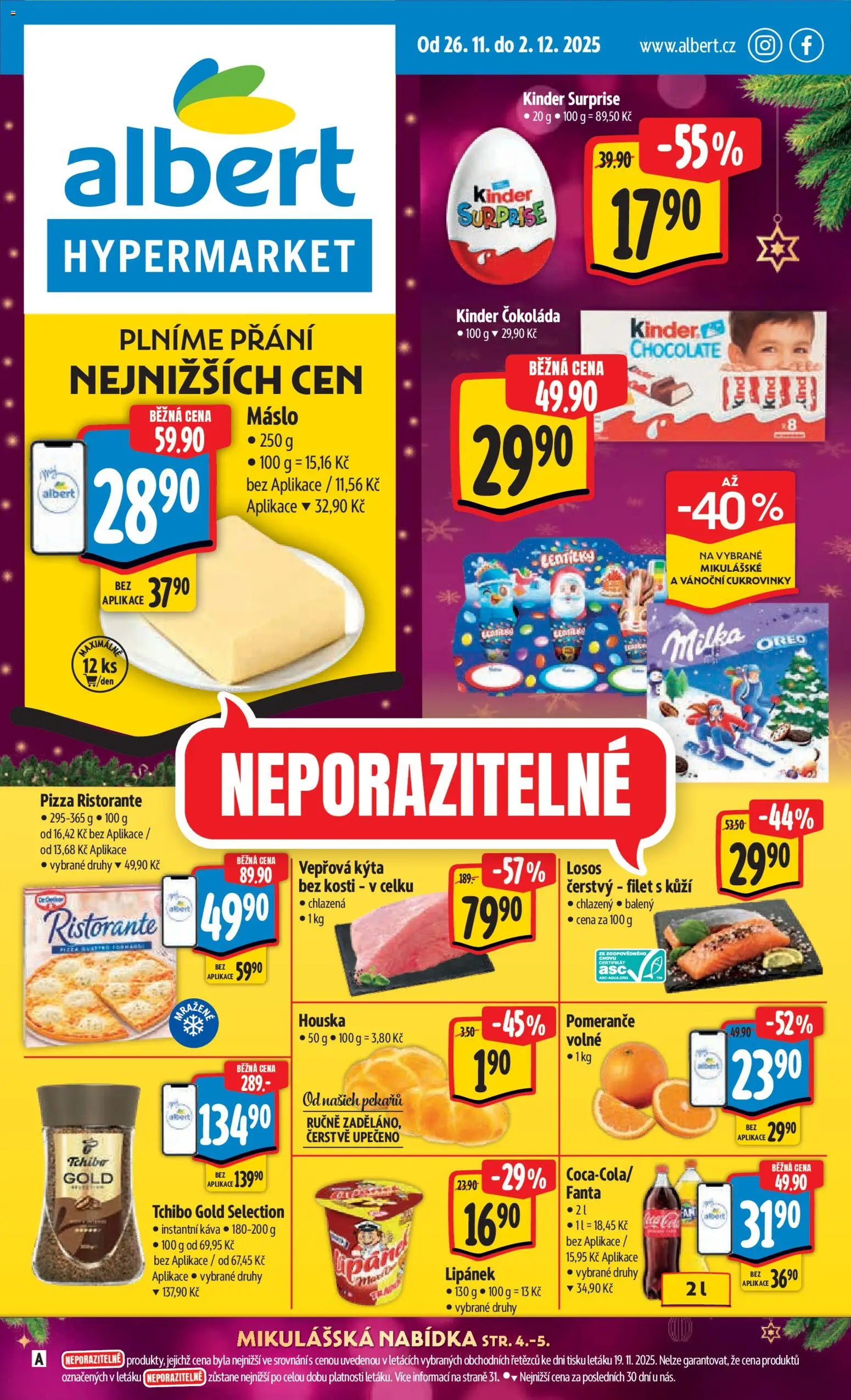 Albert leták - Hypermarket od 26.11.2025 | Strana: 1 | Produkty: Lipánek, Instantní káva, Pizza Ristorante, Kýta