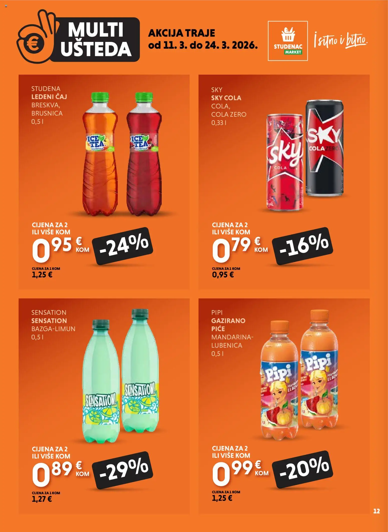 Studenac katalog | vrijedi od 11.03.2026 | Stranica: 12 | Proizvodi: Sky Cola, Mandarina, Lubenica, Brusnica