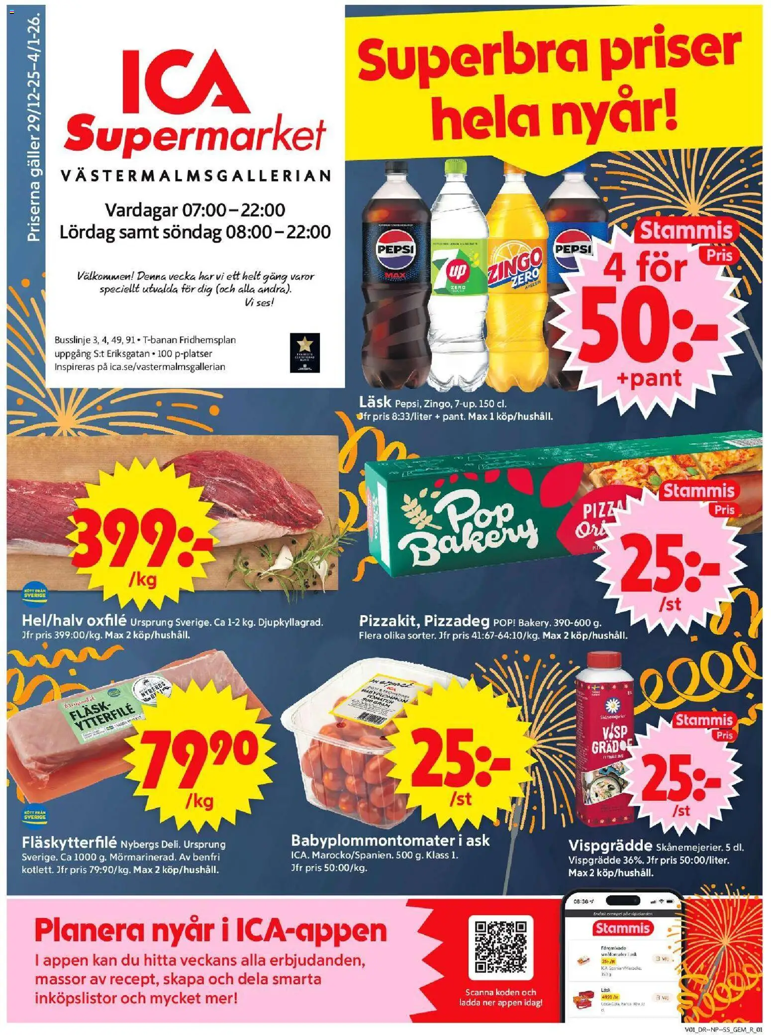 ICA Supermarket reklamblad aktuell från 30.12.2025 | Sida: 1 | Produkter: Visp, Oxfilé, Fläsk, Vispgrädde