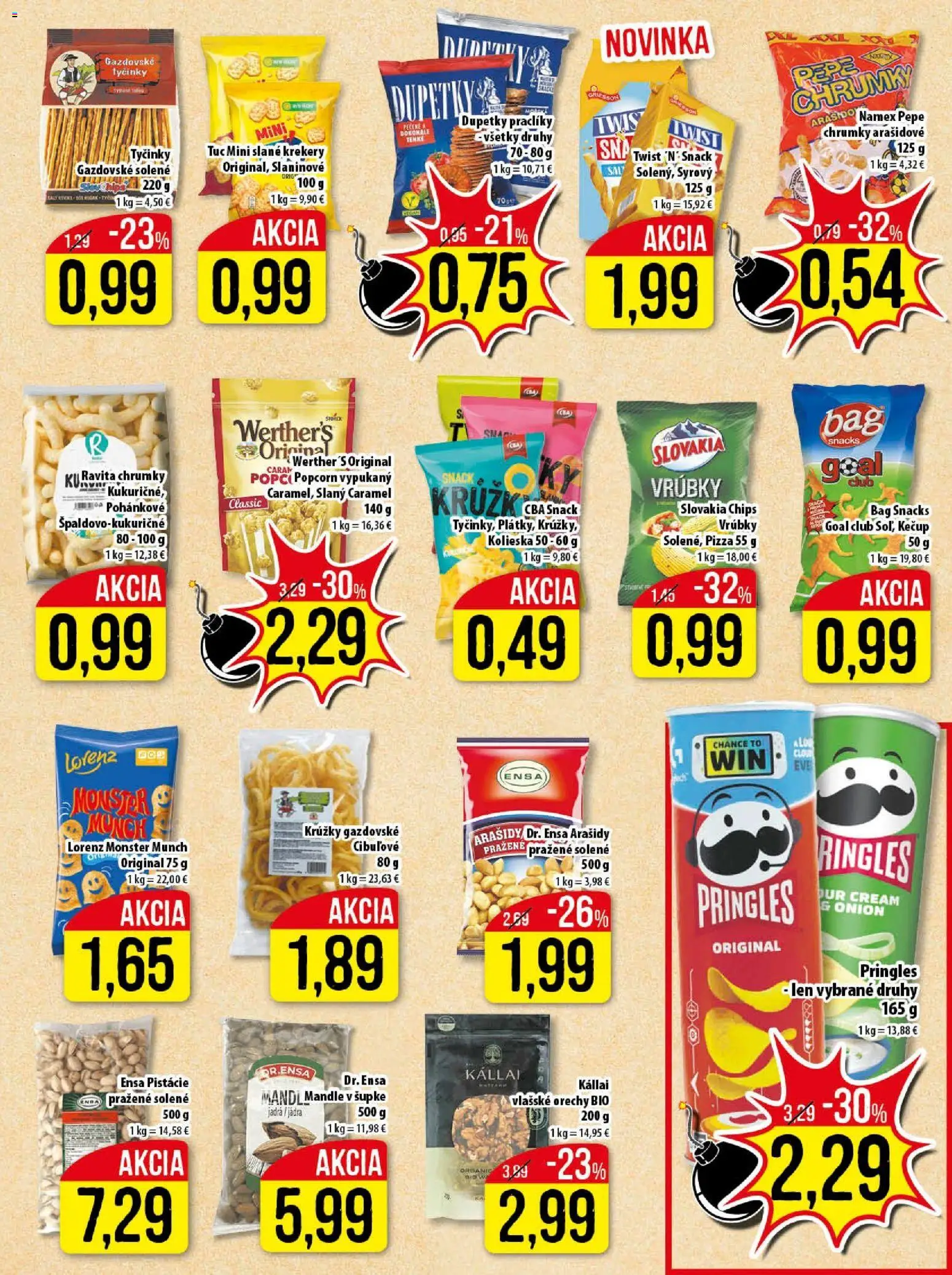 Nové Klas akcie – leták je platný od 09.03.2026 | Strana: 14 | Produkty: Pringles, Orechy, Arašidy, Pistácie
