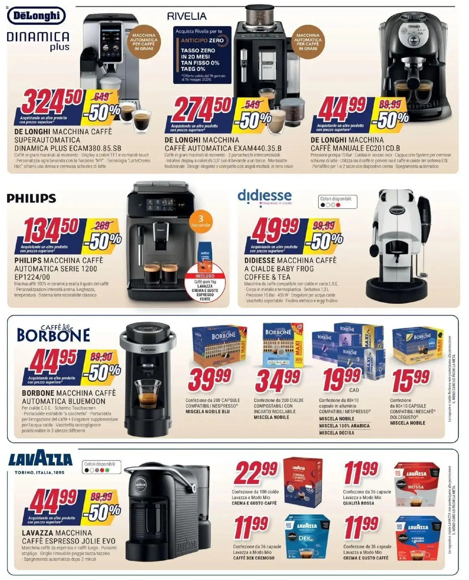 Volantino Trony del 04.03.2026 | Pagina: 21 | Prodotti: Schermo, Macchina da caffe, Caldaia, Cialde borbone