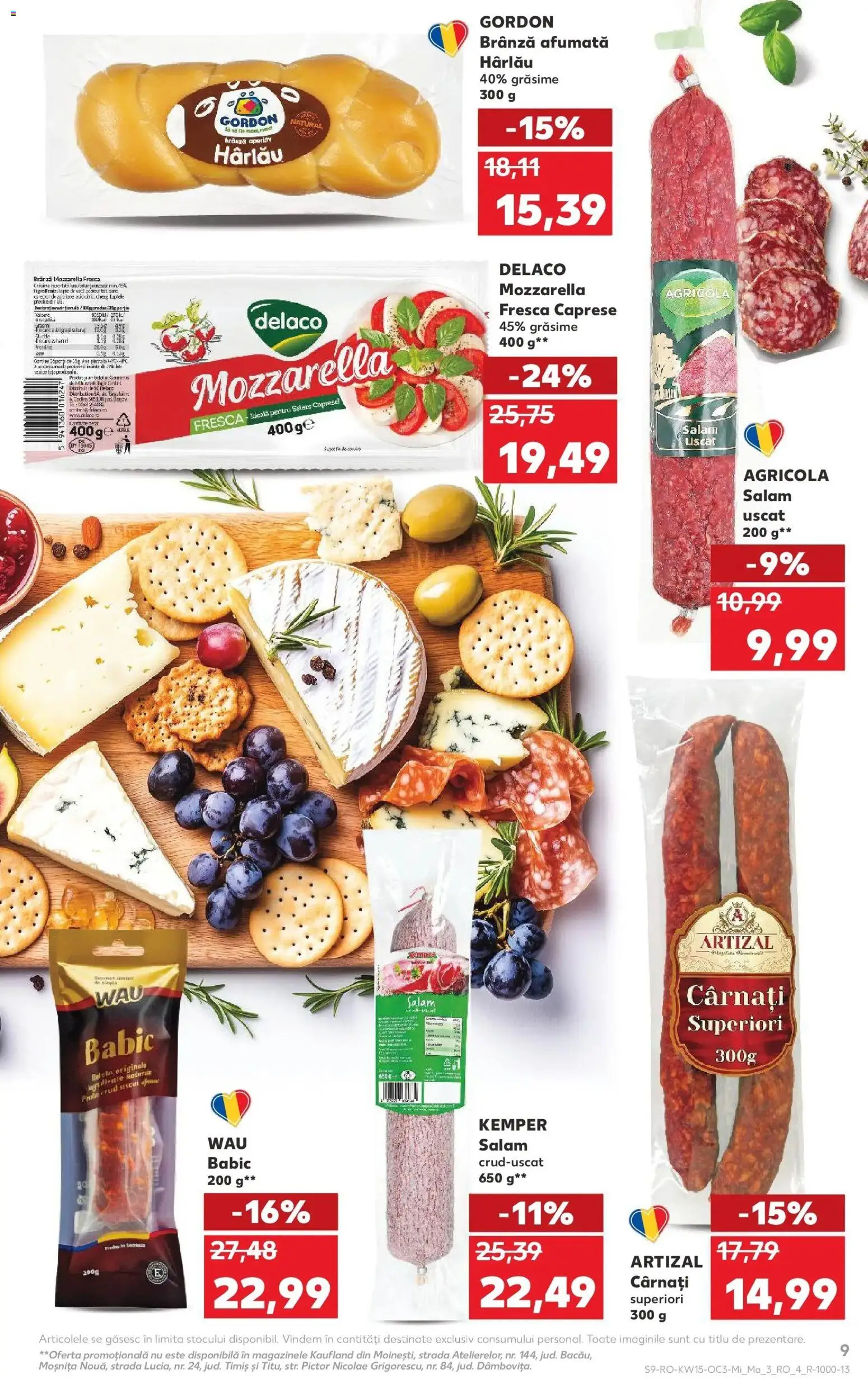 Noul catalog Kaufland – valabil de la 08.04.2026 | Pagină: 9 | Produse: Light Kedi Konservesi, Mozzarella, Brânză, Cârnați
