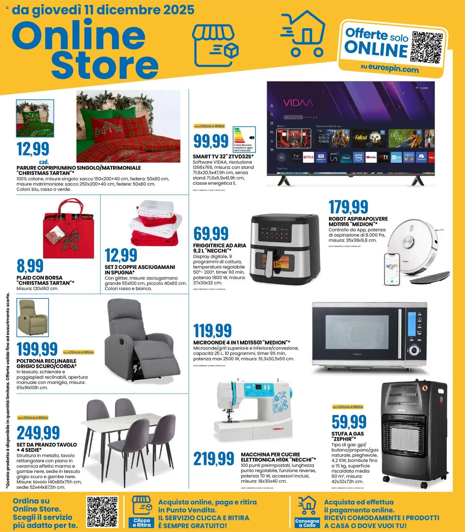 Volantino Eurospin del 11.12.2025 | Pagina: 19 | Prodotti: Friggitrice ad aria, Robot aspirapolvere, Stufa, Stufa a gas