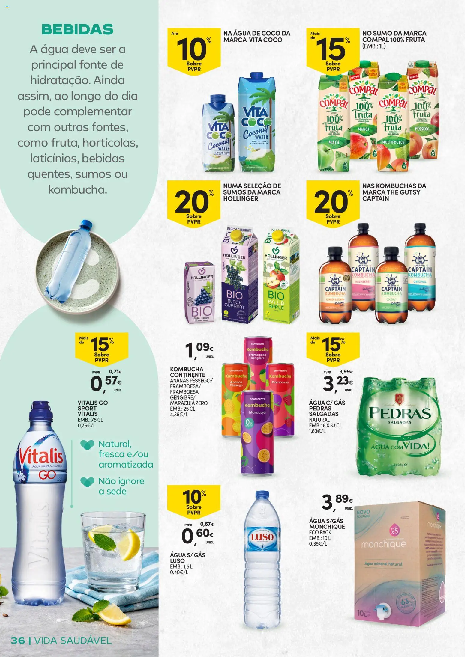 Continente - Vida Saudável: Passe a comer melhor │ válido de 20.01.2026 | Página: 36 | Produtos: Kombucha, Maça, Sumo, Água com gás