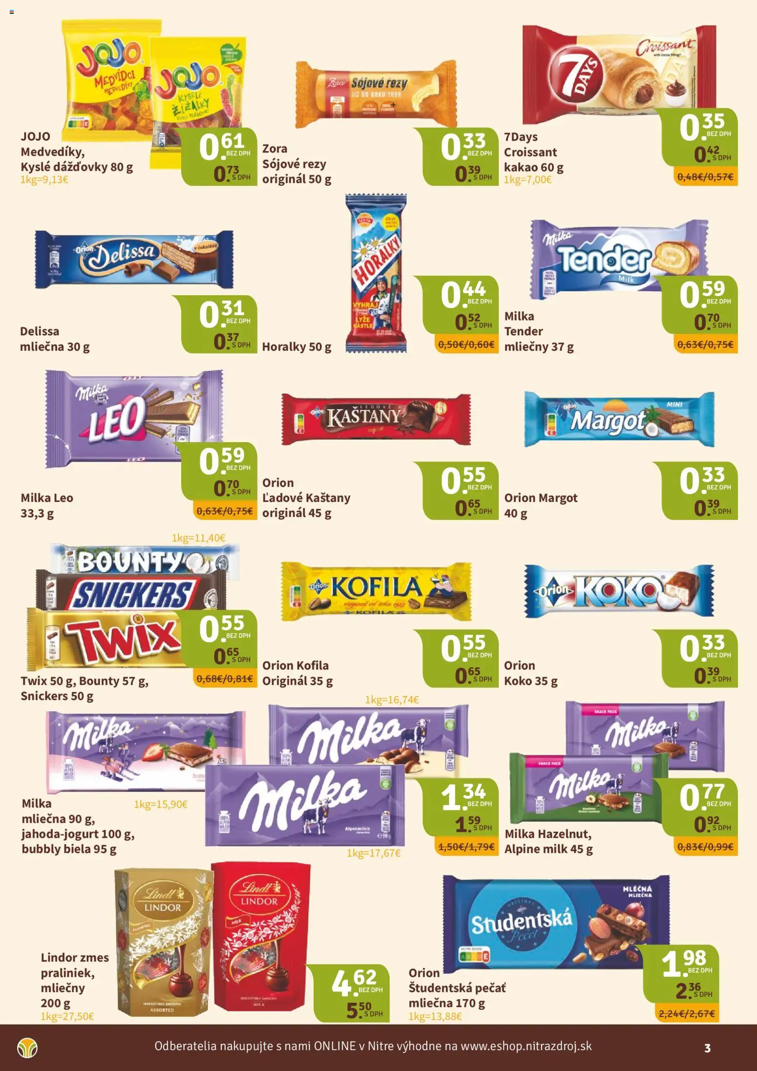 Nové Nitrazdroj akcie – leták je platný od 01.12.2025 | Strana: 3 | Produkty: Lindt, Študentská pečať, Milka, Horálky