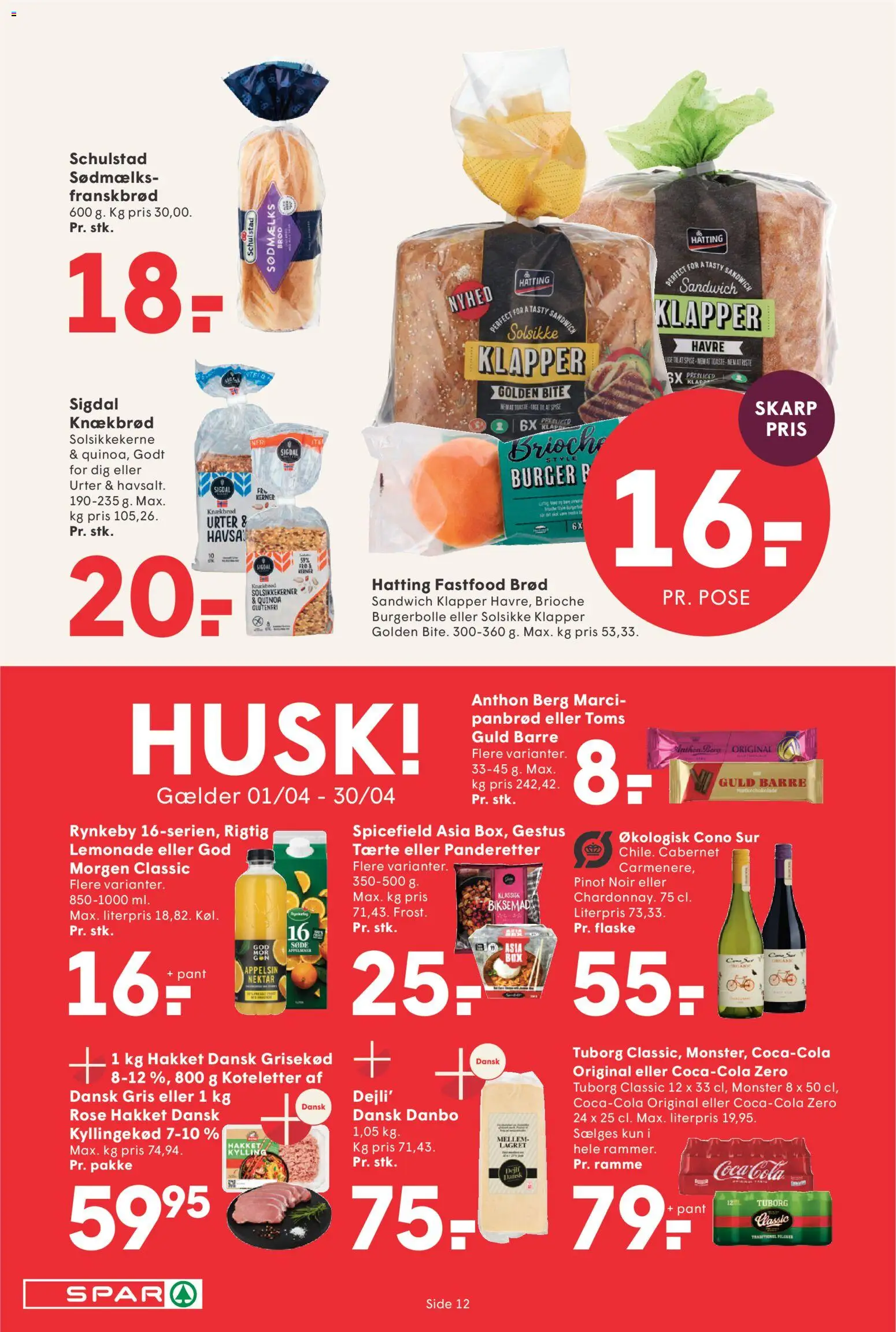 Spar tilbudsavis – gyldig fra 10.04.2026 | Side: 12 | Produkter: Brød, Kyllingekød, Cola, Knækbrød