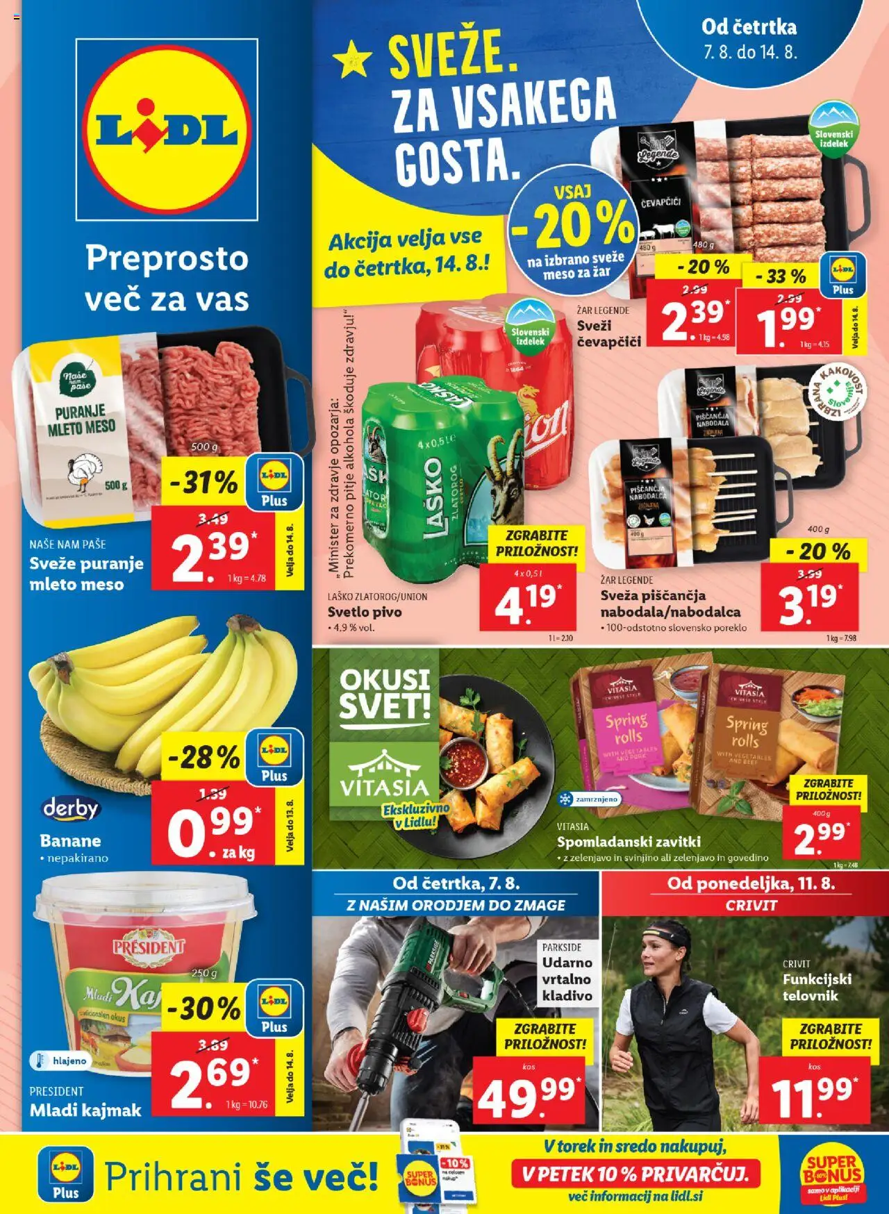 Lidl katalog │ velja od 07.08.2025 | Stran: 1 | Izdelki: Zar, Pivo, Banane, Kladivo