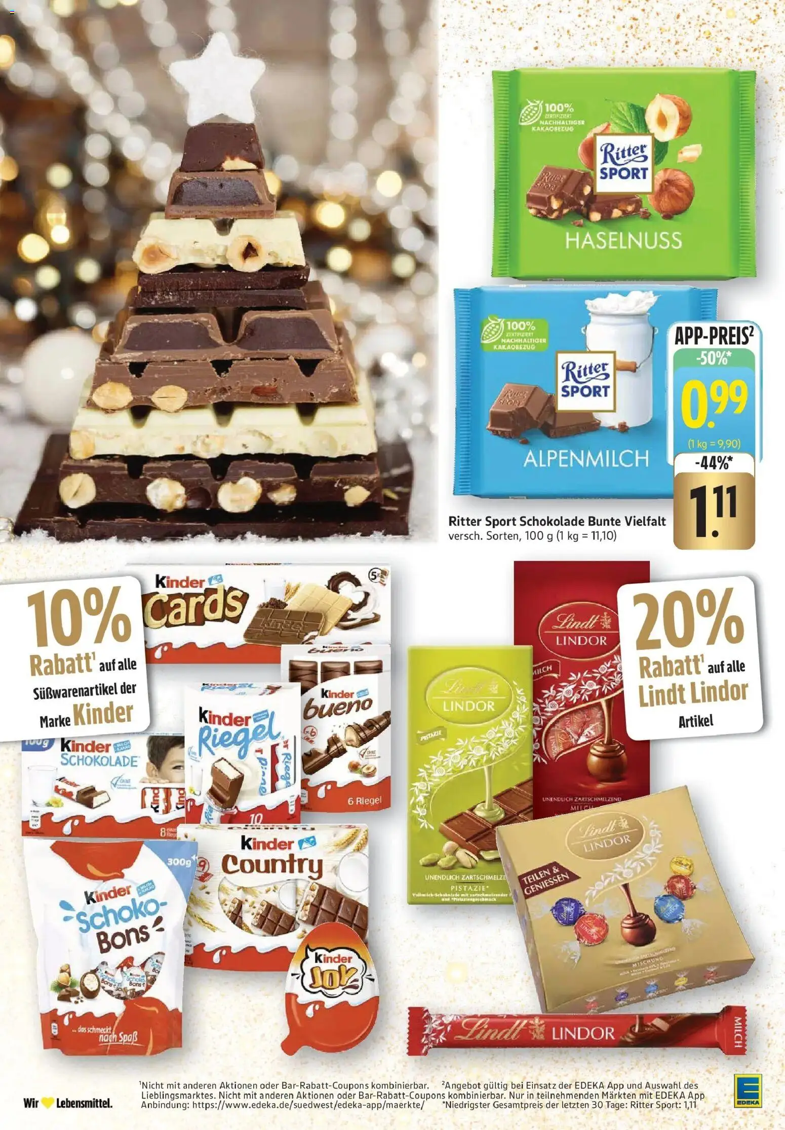 Edeka prospekt Pfalzgrafenweiler	 – gültig ab 14.12.2025 | Seite: 22 | Produkte: Kinder schokolade, Milch, Ritter sport, Kinder country