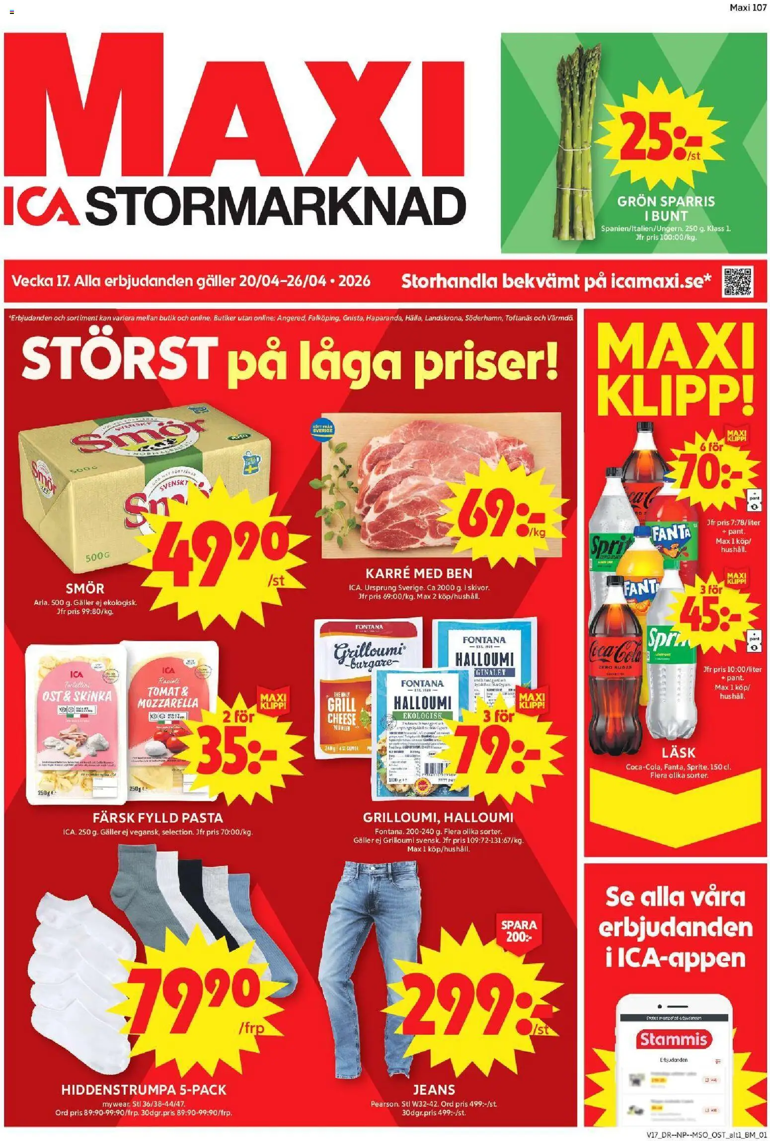 ICA Maxi reklamblad aktuell från 20.04.2026 | Sida: 1 | Produkter: Grill, Halloumi, Pasta, Sparris