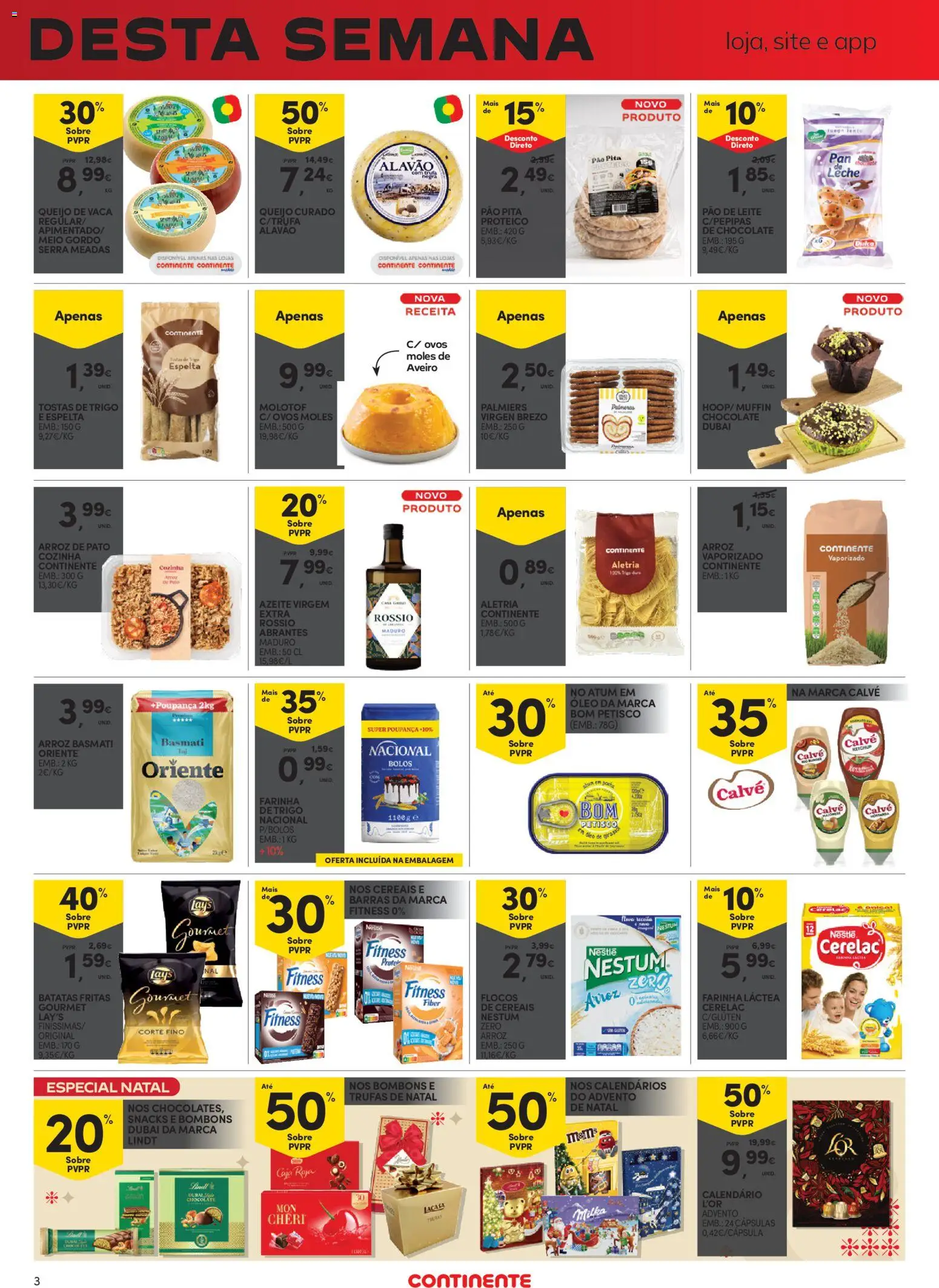 Continente - Fim de Semana │ válido de 28.11.2025 | Página: 3 | Produtos: Farinha láctea, Arroz basmati, Óleo, Chocolate
