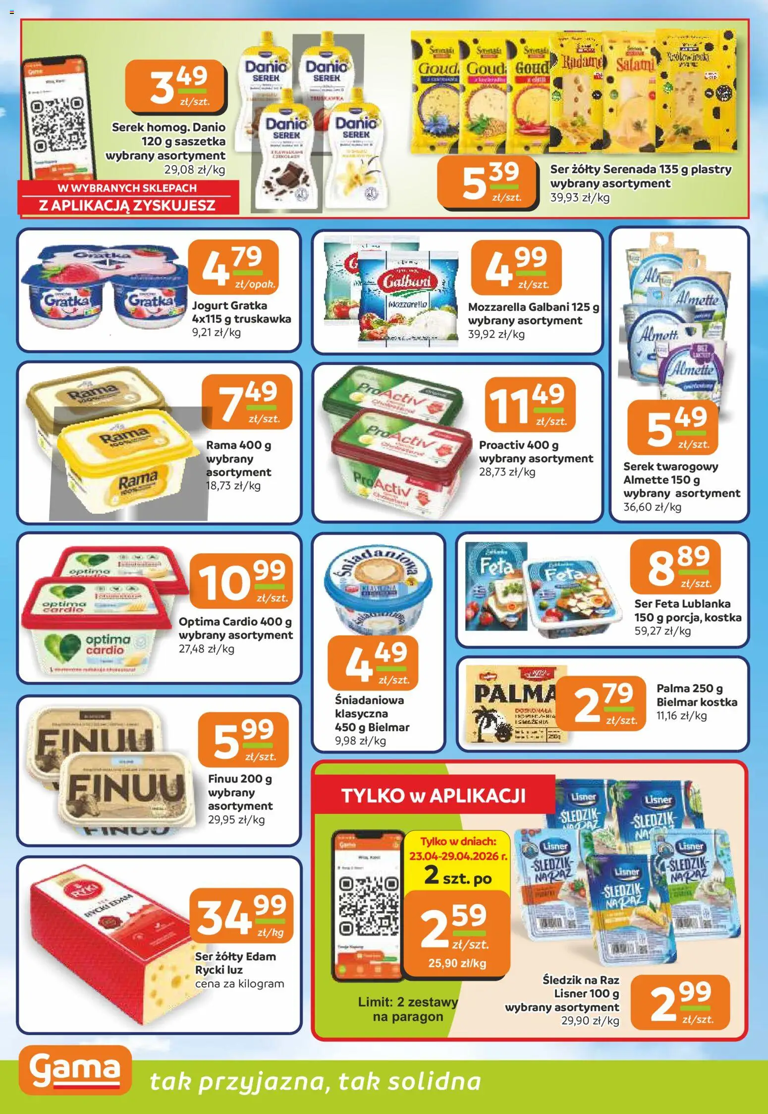Gama gazetka od 23.04.2026 | Strona: 6 | Produkty: Ser żółty, Serek, Optima cardio, Mozzarella