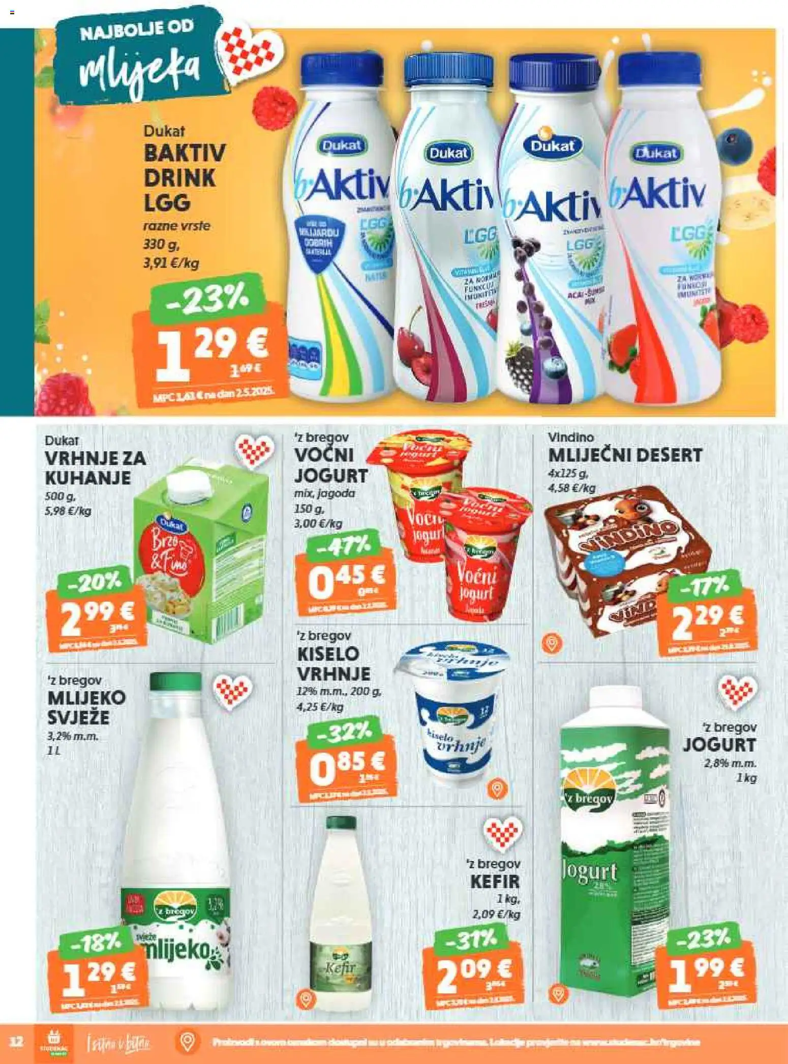 Studenac katalog | vrijedi od 14.01.2026 | Stranica: 12 | Proizvodi: Mlijeko, Jogurt, Voćni jogurt, Kefir