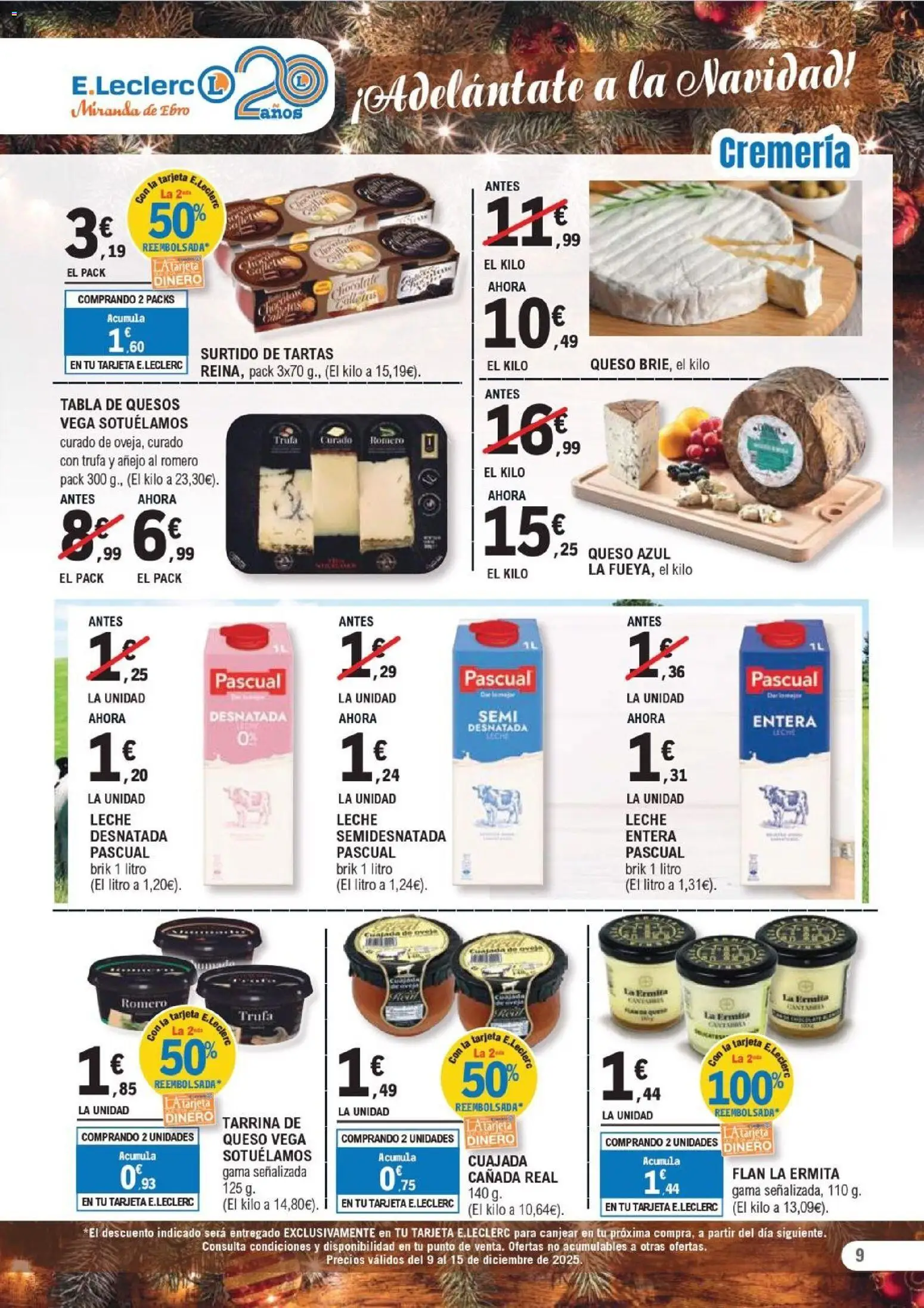 E.Leclerc folleto │ válido desde el 09.12.2025 | Página: 9 | Productos: Leche desnatada, Leche, Queso