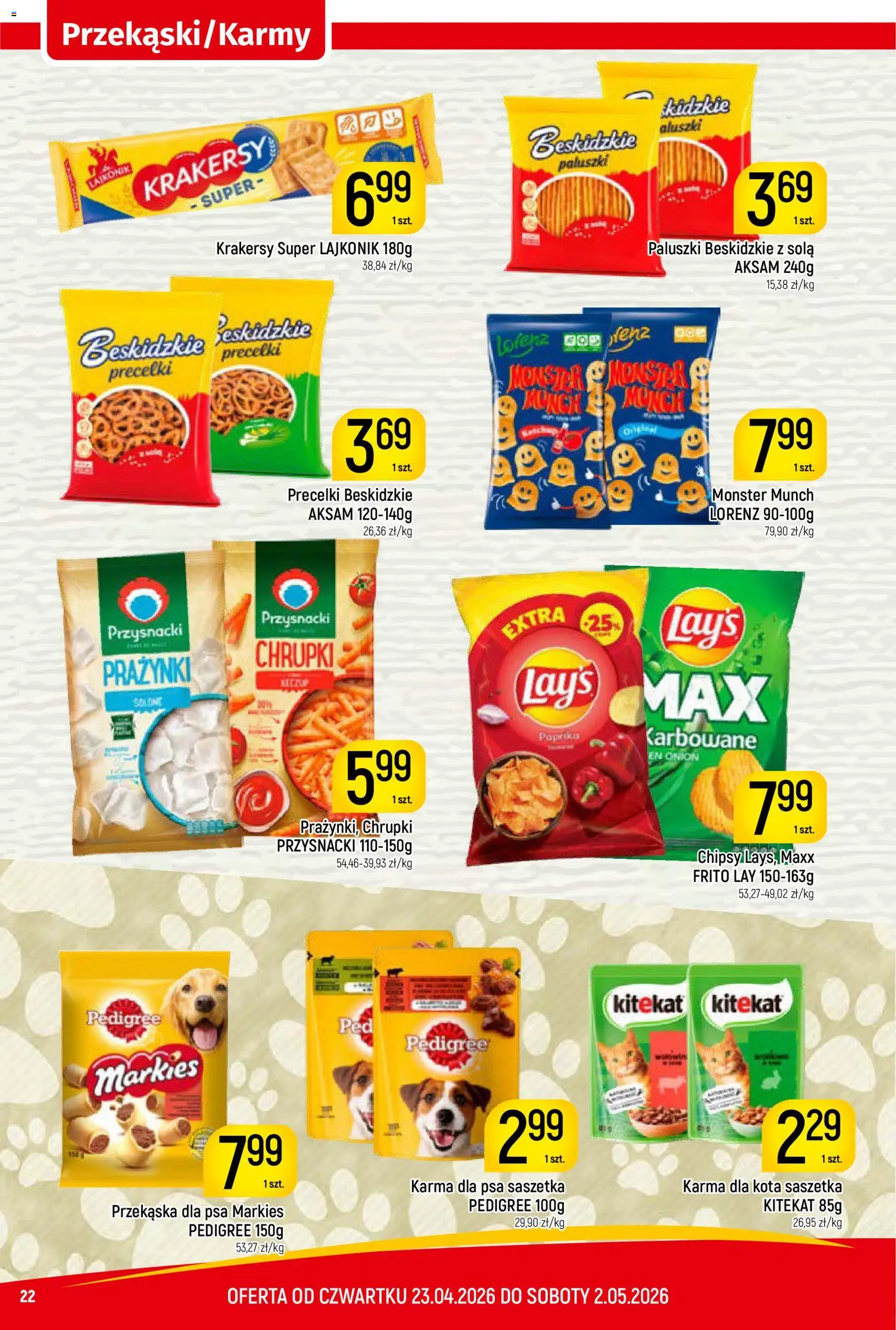 Piotruś Pan gazetka od 23.04.2026 | Strona: 22 | Produkty: Chipsy, Pedigree, Paluszki, Karma dla kota