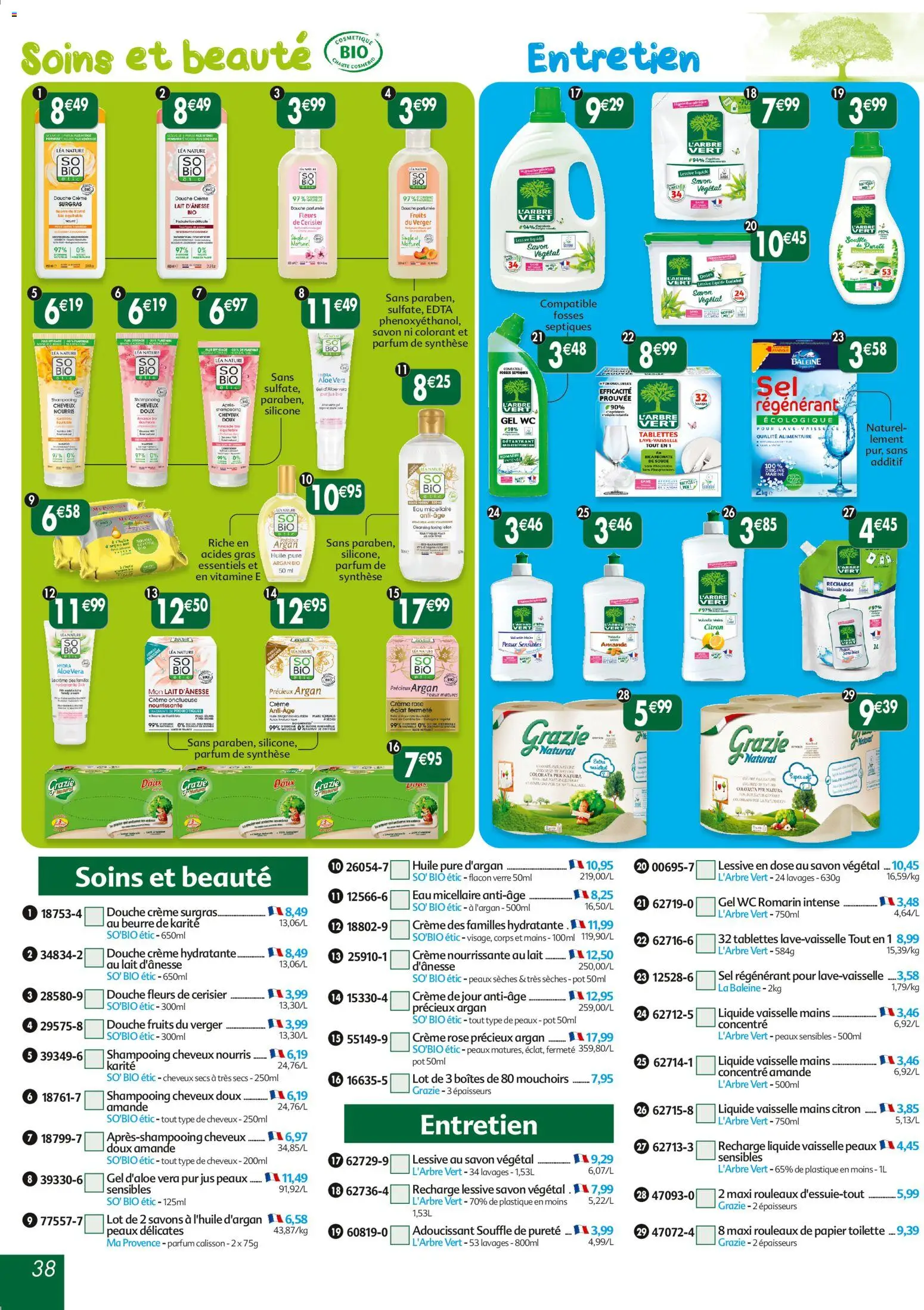 {H1} | Page: 38 | Produits: Papier toilette, Liquide vaisselle, Savon, Crème