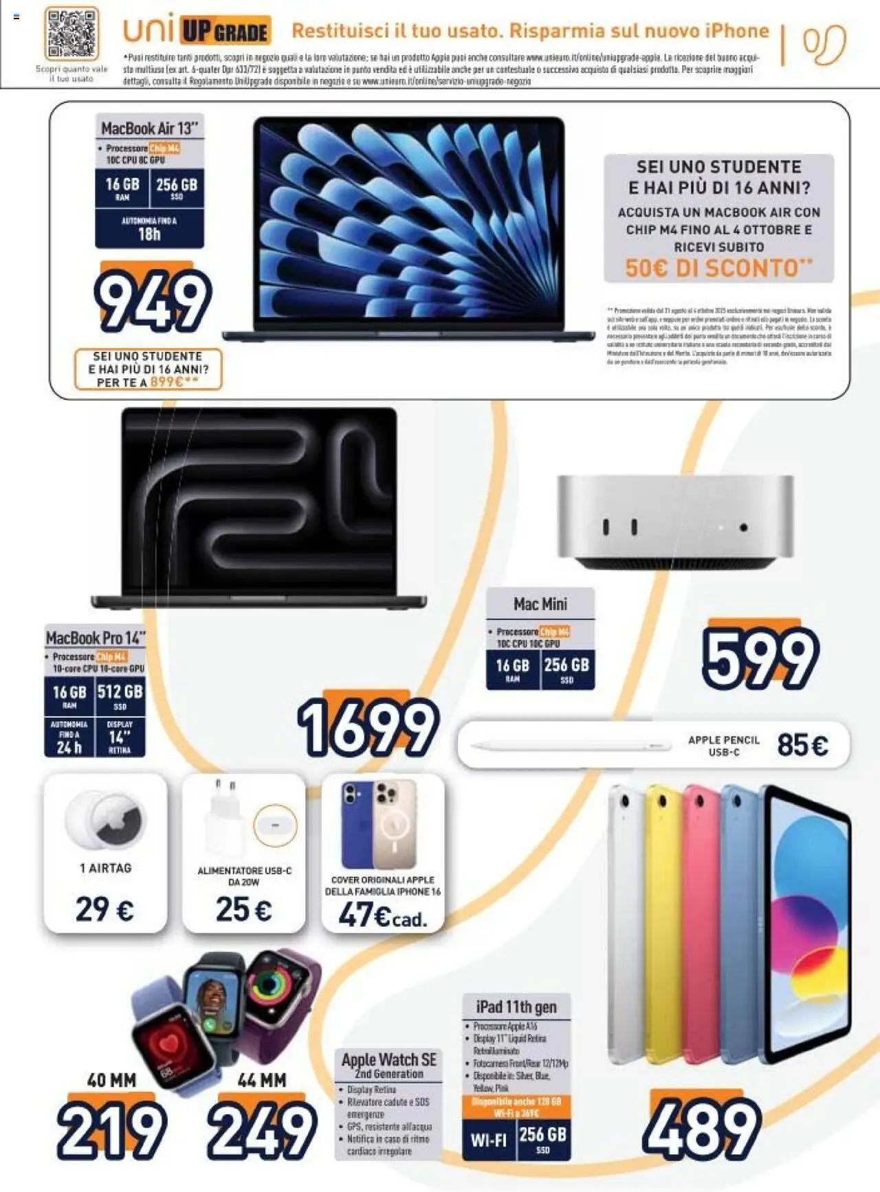 Volantino Unieuro del 03.10.2025 | Pagina: 11 | Prodotti: Macbook air, Iphone, Fotocamera, Macbook