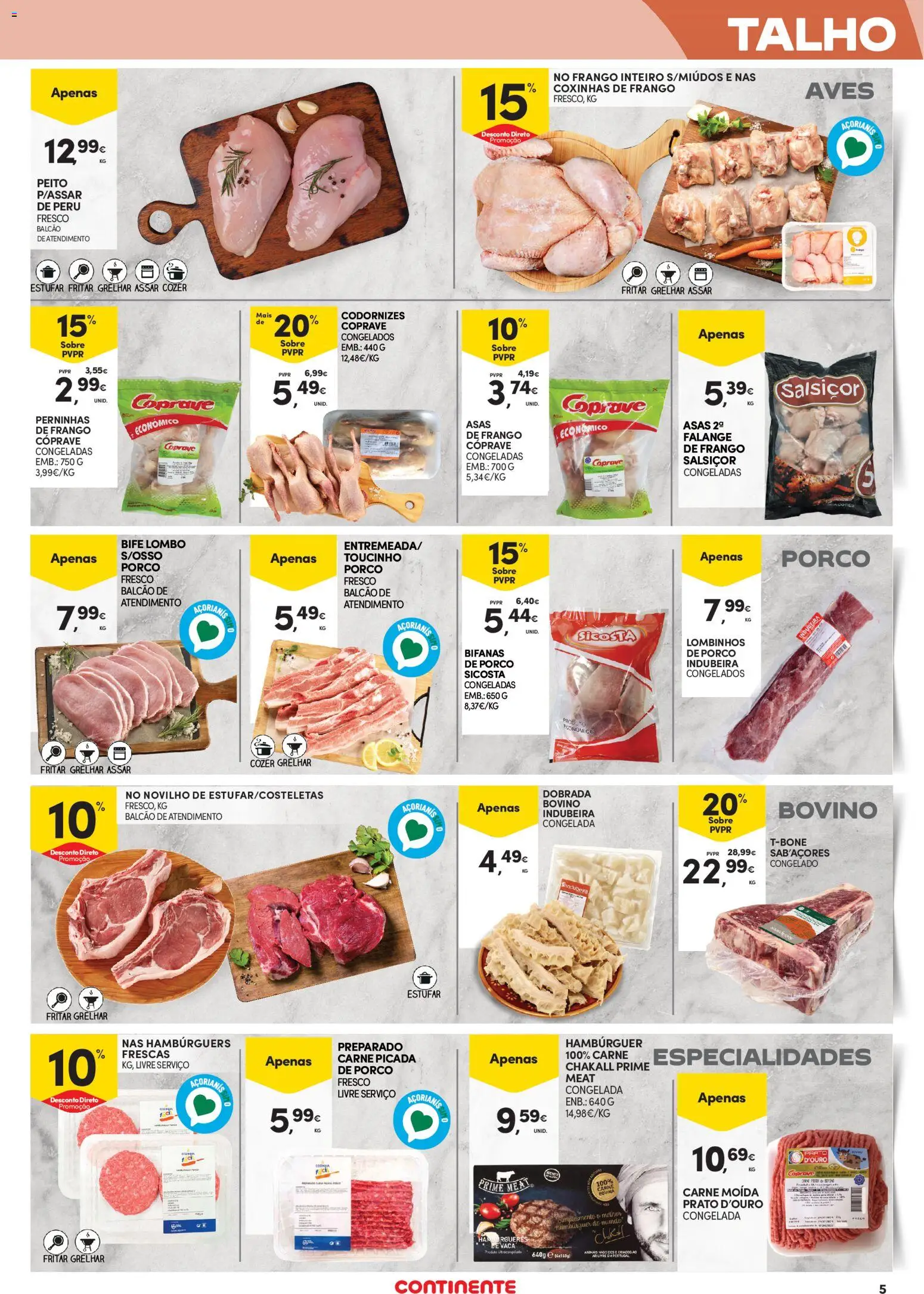 Continente - Açores │ válido de 19.02.2026 | Página: 5 | Produtos: Frango, Peru, Lombo, Carne de porco