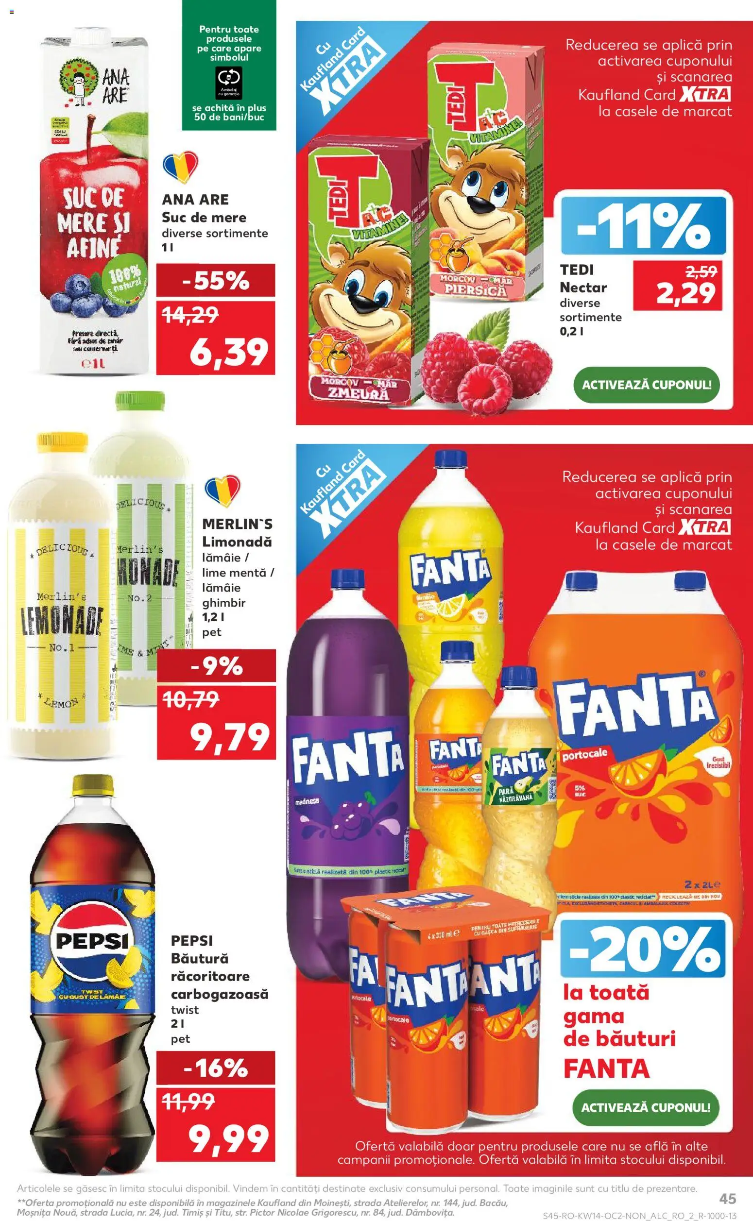 Kaufland RO akciós ujság - amely érvényes a következő dátumtól: 01.04.2026 | Oldal: 45 | Termékek: Lime, Pepsi, Fanta
