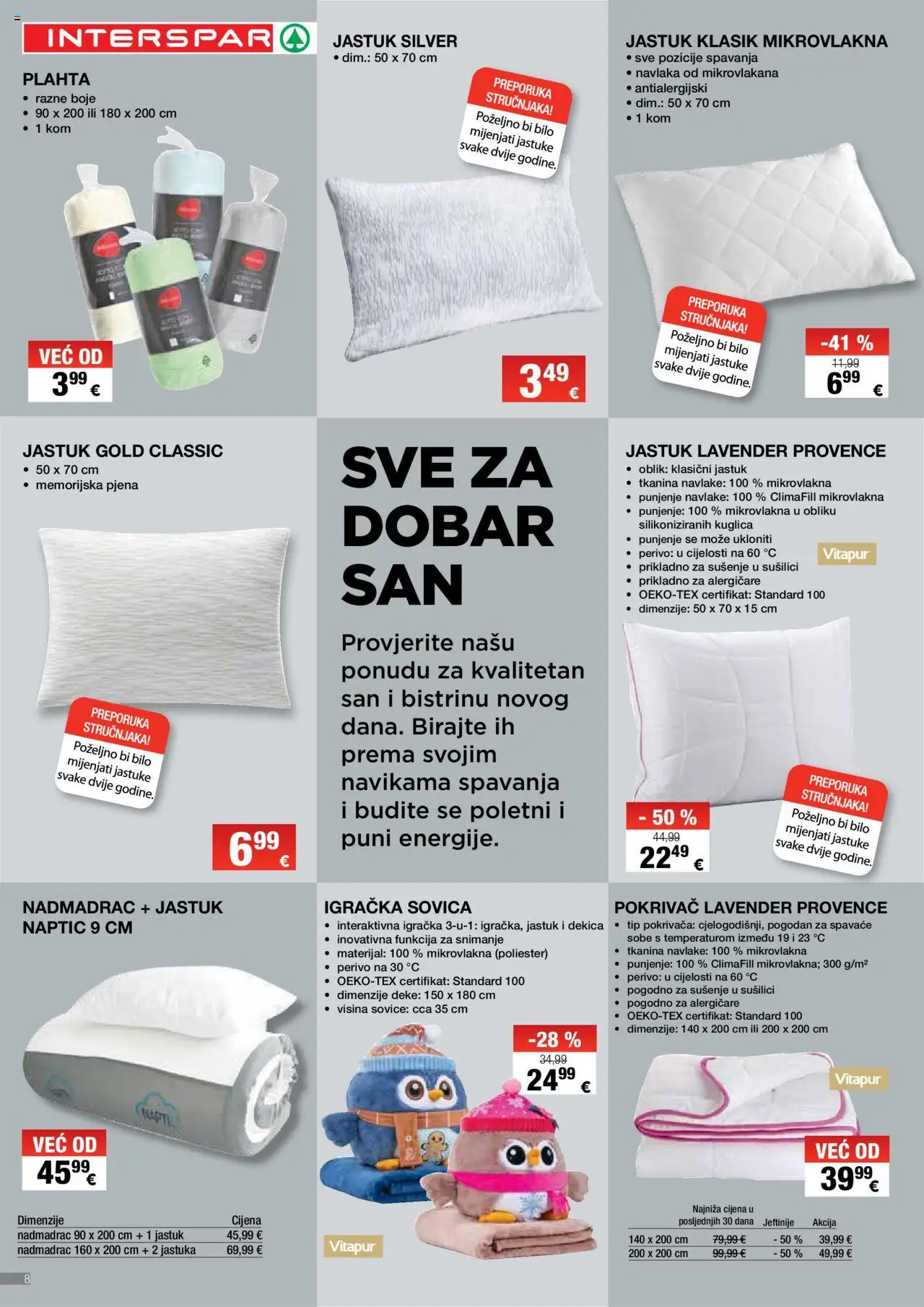 Interspar katalog | vrijedi od 10.09.2025 | Stranica: 8 | Proizvodi: Jastuk, Pokrivač, Plahta, Nadmadrac