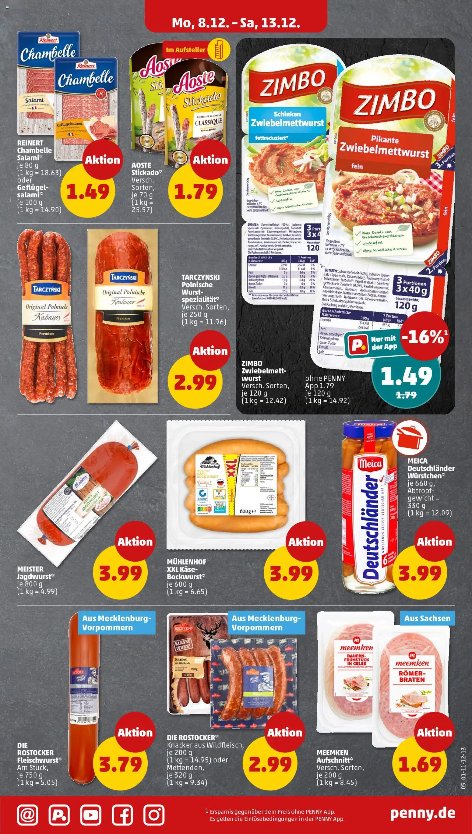 Penny Prospekt 	 – gültig ab 08.12.2025 | Seite: 7 | Produkte: Bockwurst, Wurst, Salami, Schinken