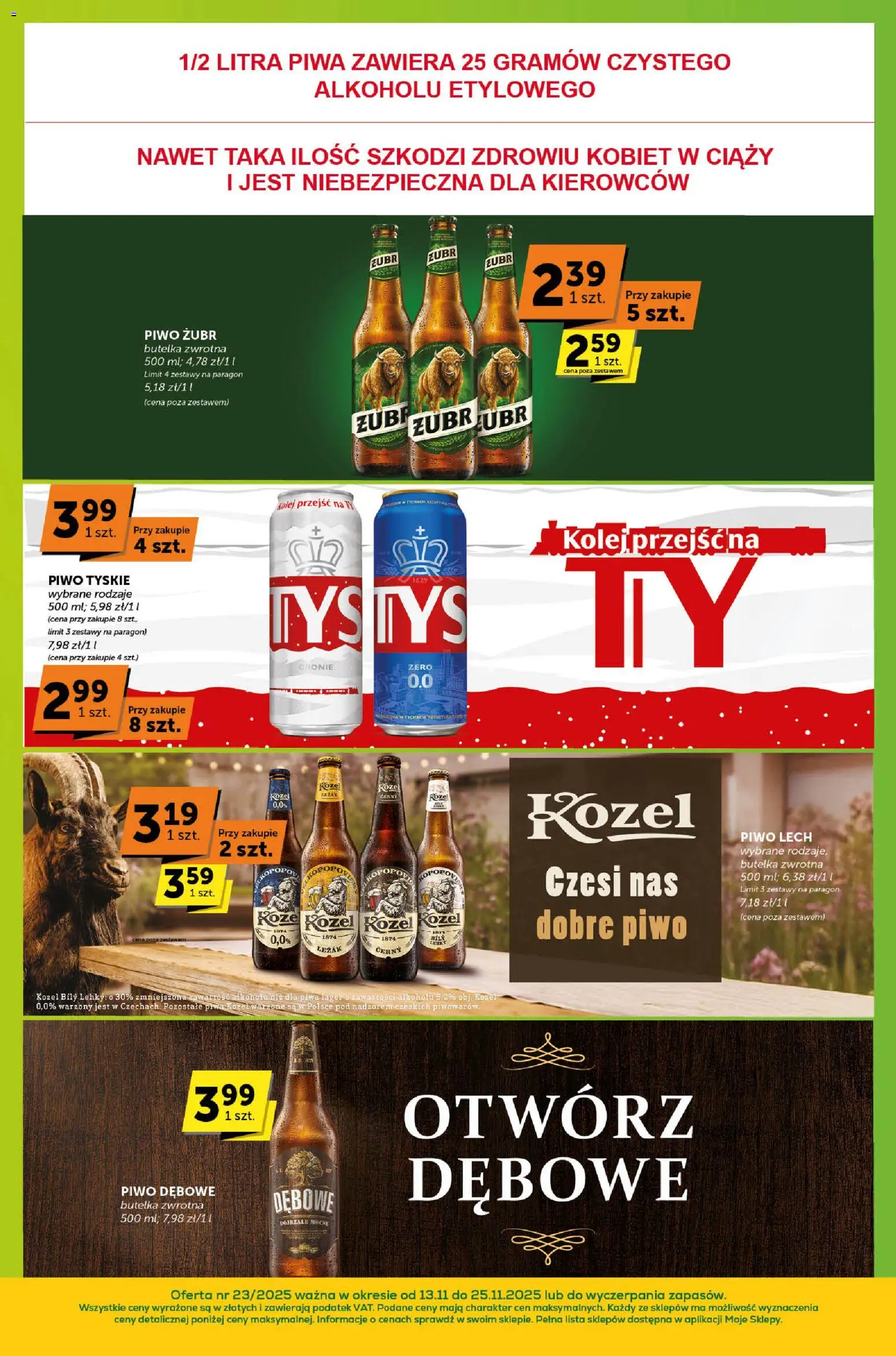 Groszek Gazetka - Sprawdź, co więcej od 13.11.2025 | Strona: 11 | Produkty: Piwo żubr, Leżak, Tyskie, Piwo