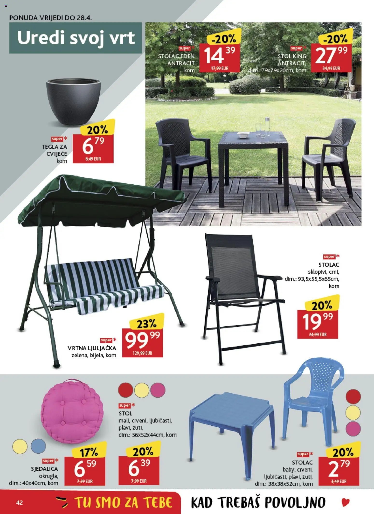 Konzum katalog | vrijedi od 15.04.2026 | Stranica: 42 | Proizvodi: Cvijeće, Stol, Ljuljačka