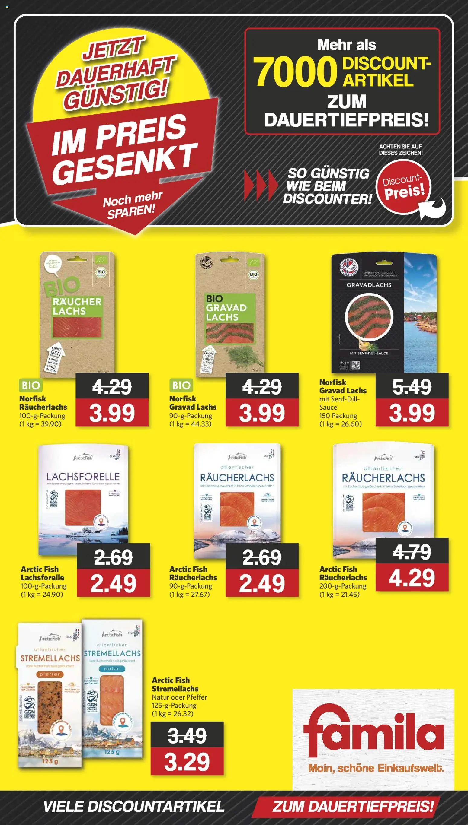 Famila Nordwest  Im Preis gesenkt – gültig ab 01.12.2025 | Seite: 1 | Produkte: Lachs, Räucherlachs, Zucker, Pfeffer