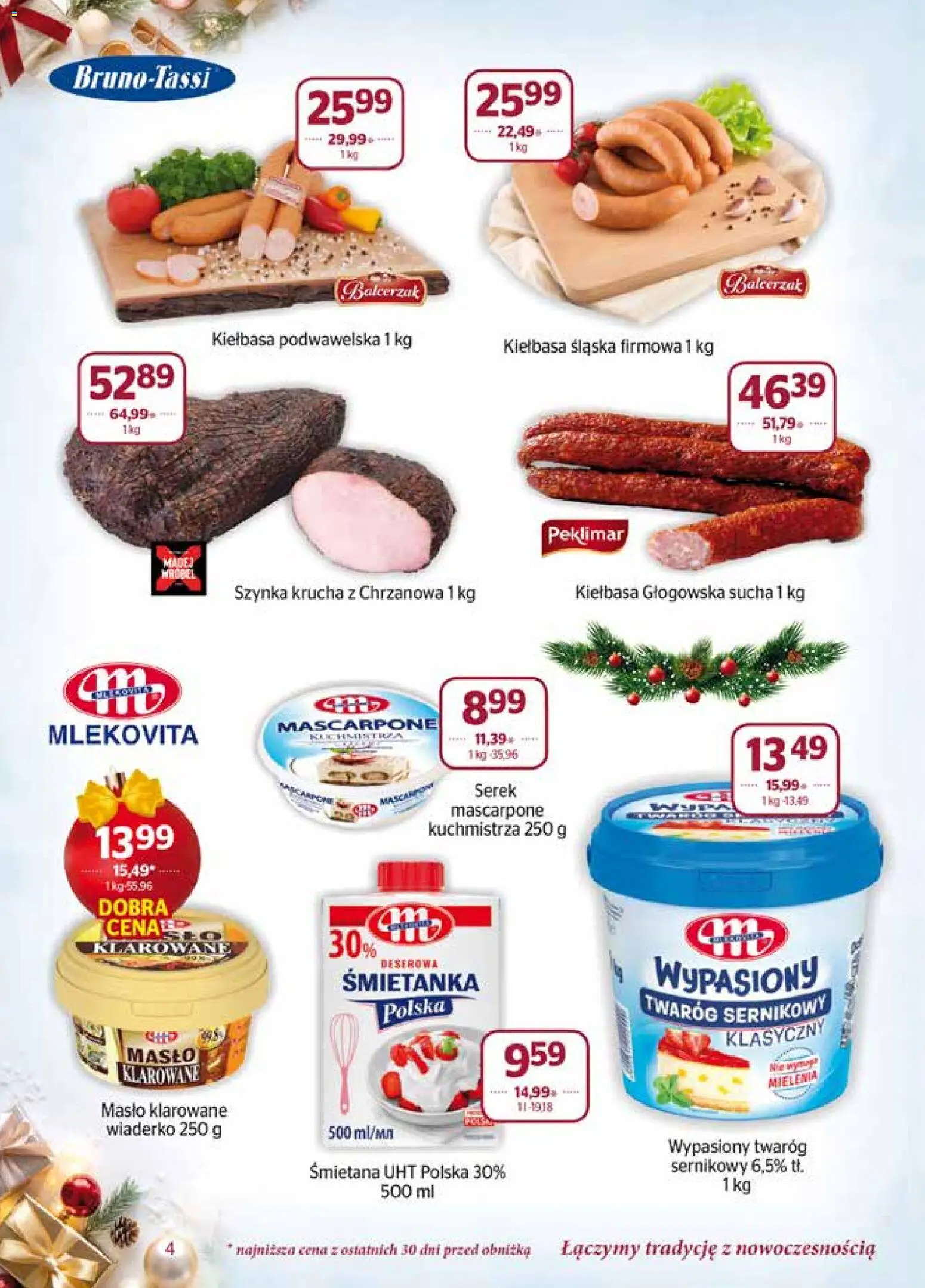 Społem Gazetka od 01.12.2025 | Strona: 4 | Produkty: Masło klarowane, Szynka, Kiełbasa śląska, Mascarpone