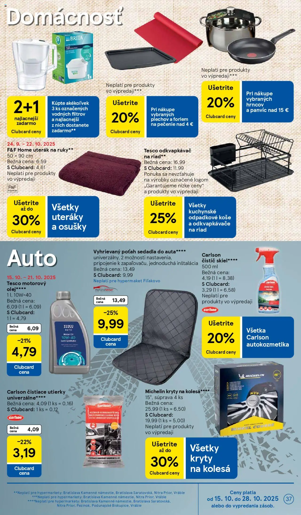 Nové Tesco akcie – leták je platný od 15.10.2025 | Strana: 37 | Produkty: Olej, Uterák, Čistiace utierky