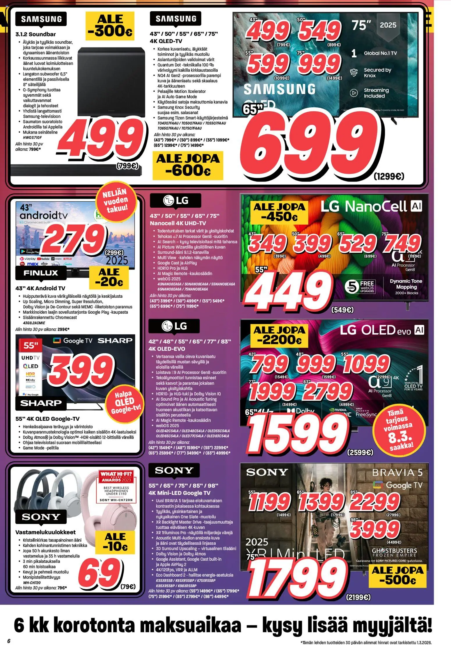 Veikon Kone tarjoukset – voimassa 02.03.2026 alkaen | Sivu: 6 | Tuotteet: Vastamelukuulokkeet, Kaukosäädin, Soundbar, Näyttö