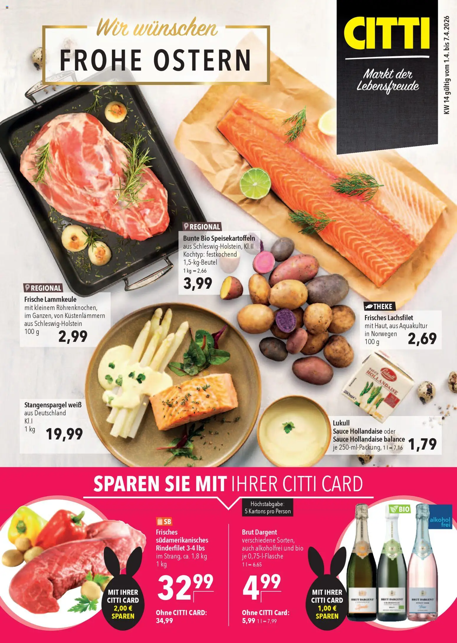 CITTI Markt Prospekt 	 – gültig ab 01.04.2026 | Seite: 1 | Produkte: Lammkeule, Theke, Rinderfilet, Brut dargent