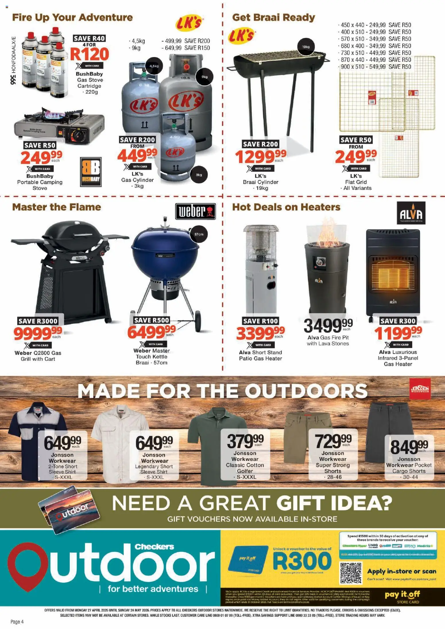 New Checkers catalogue – valid from 27.04.2026 | Page: 4 | Products: Shorts, Grill, Heater, Gas stove