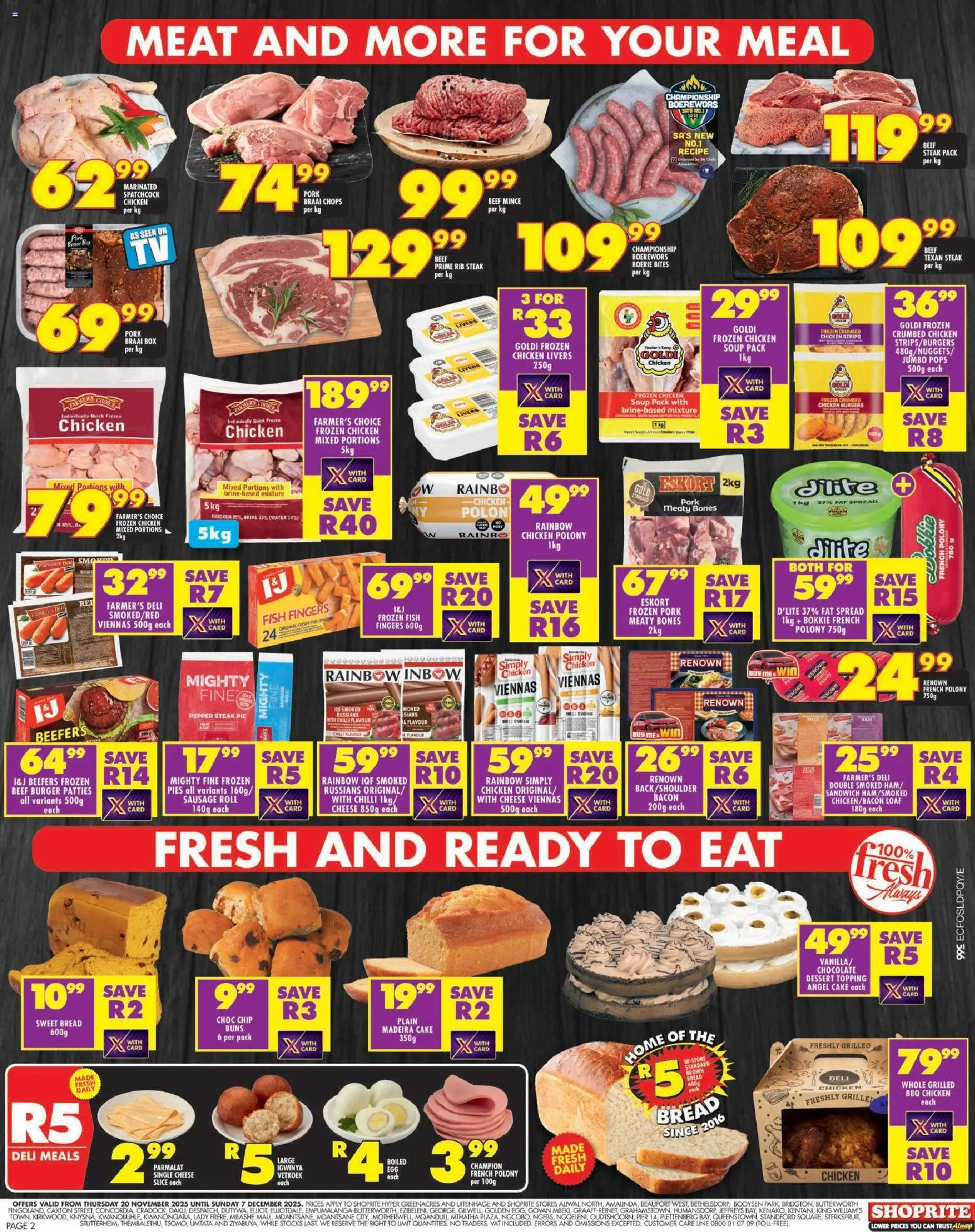 New Shoprite catalogue – valid from 20.11.2025 | Page: 2 | Products: Chicken, Burgers, Soup, Pepper
