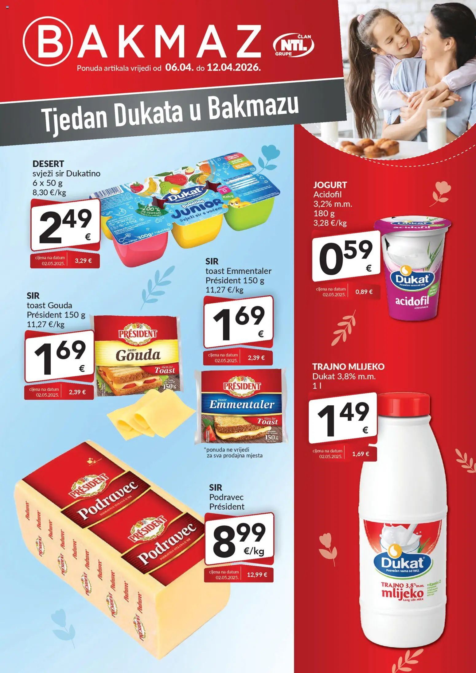 Bakmaz katalog | vrijedi od 06.04.2026 | Stranica: 1 | Proizvodi: Mlijeko, Jogurt, Toast, Trajno mlijeko