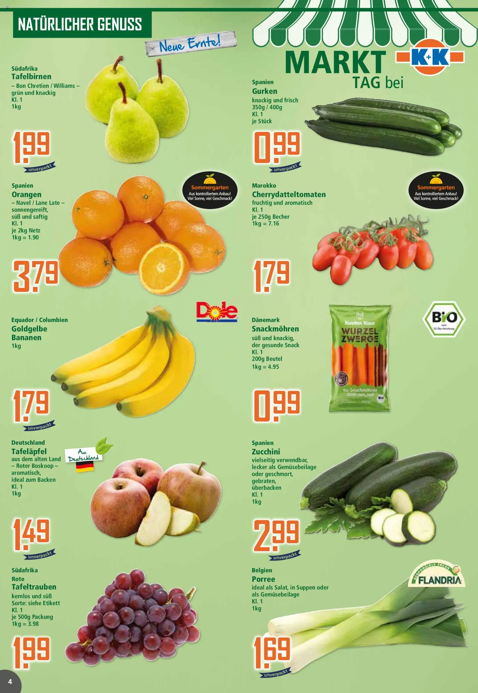Klaas & Kock Prospekt 	 – gültig ab 09.03.2026 | Seite: 4 | Produkte: Bananen, Orangen, Zucchini, Gurken