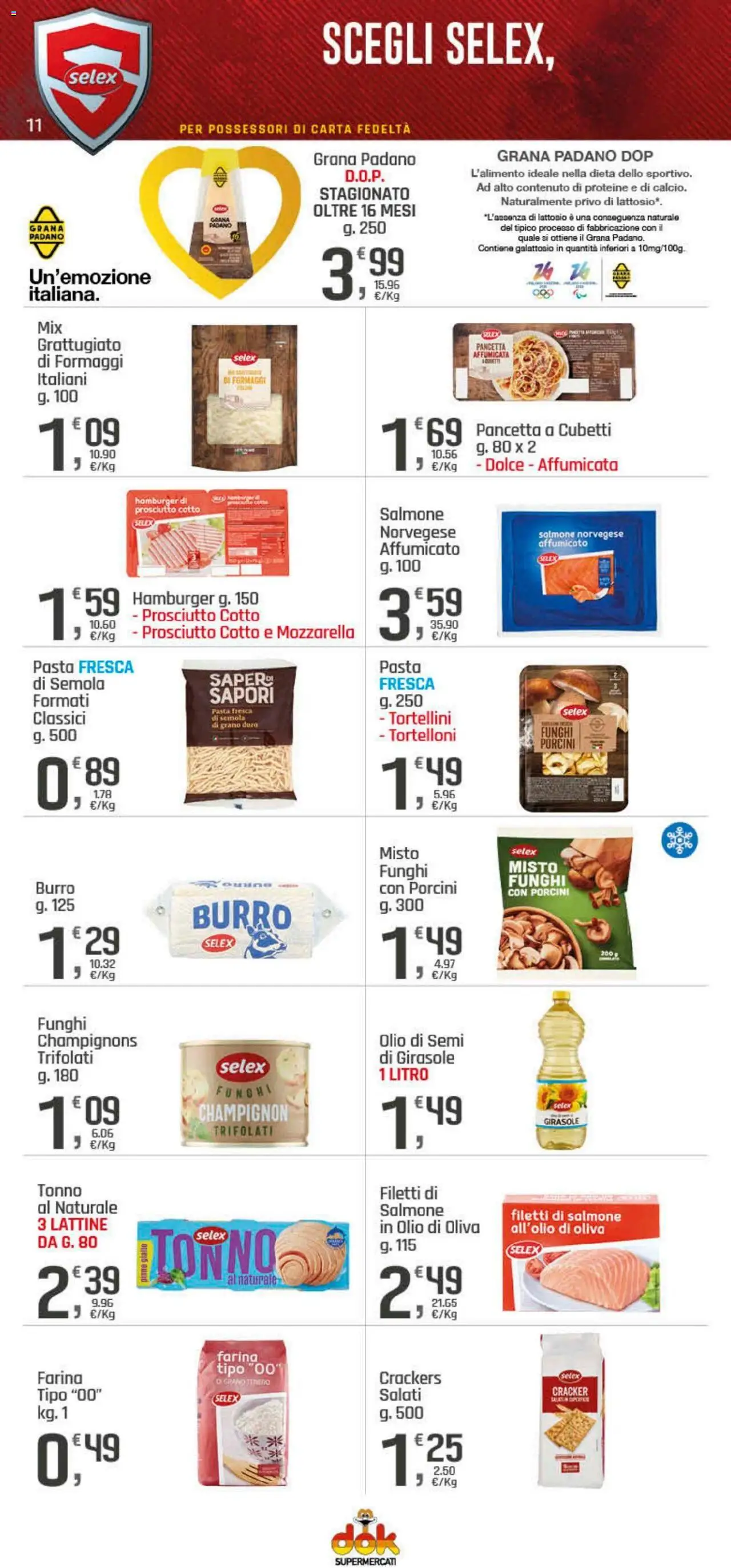 Volantino DOK del 09.10.2025 | Pagina: 11 | Prodotti: Salmone, Pancetta, Pasta, Crackers