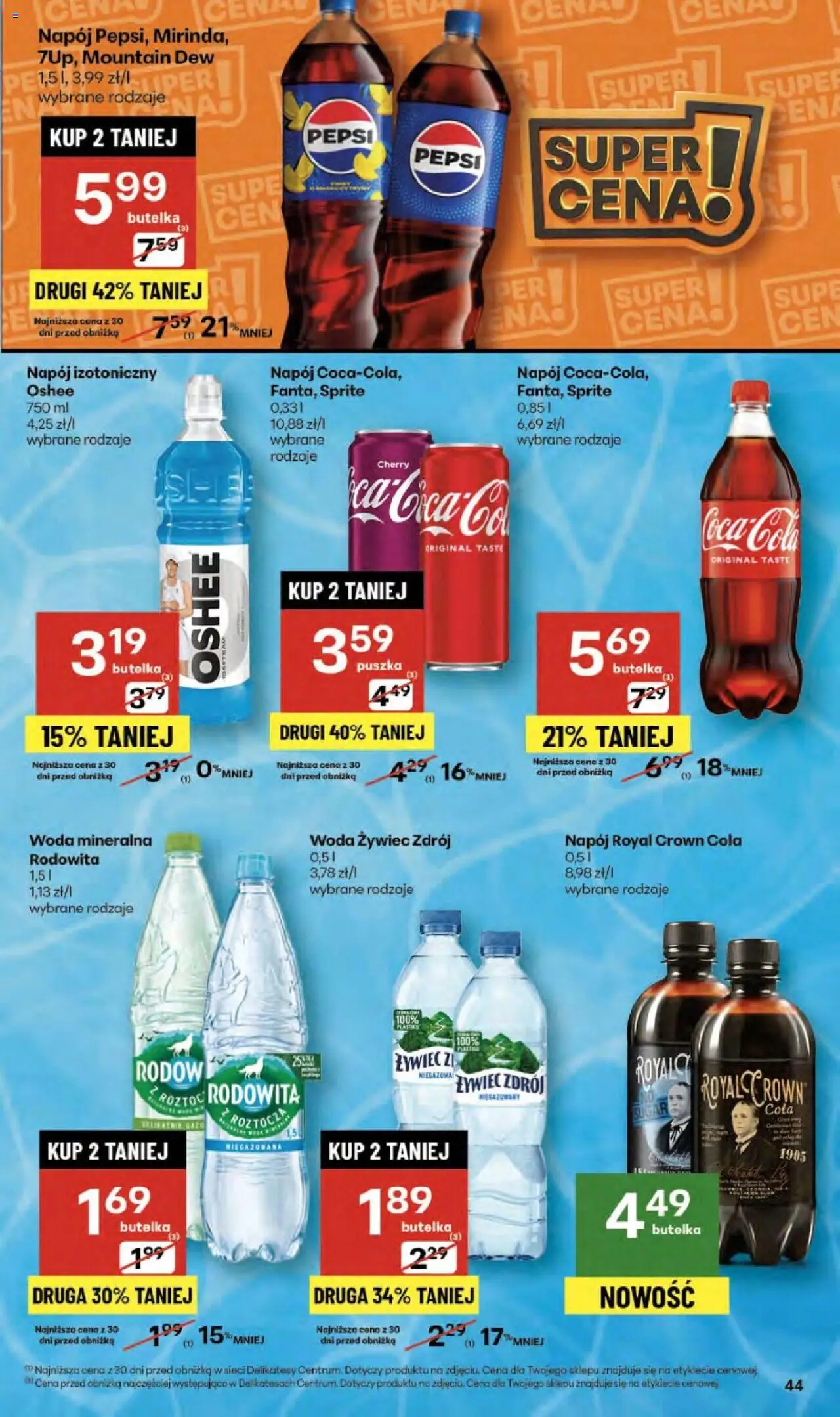 Delikatesy Centrum Gazetka od 16.10.2025 | Strona: 44 | Produkty: Woda żywiec, Pepsi, Sprite, Delikatesy