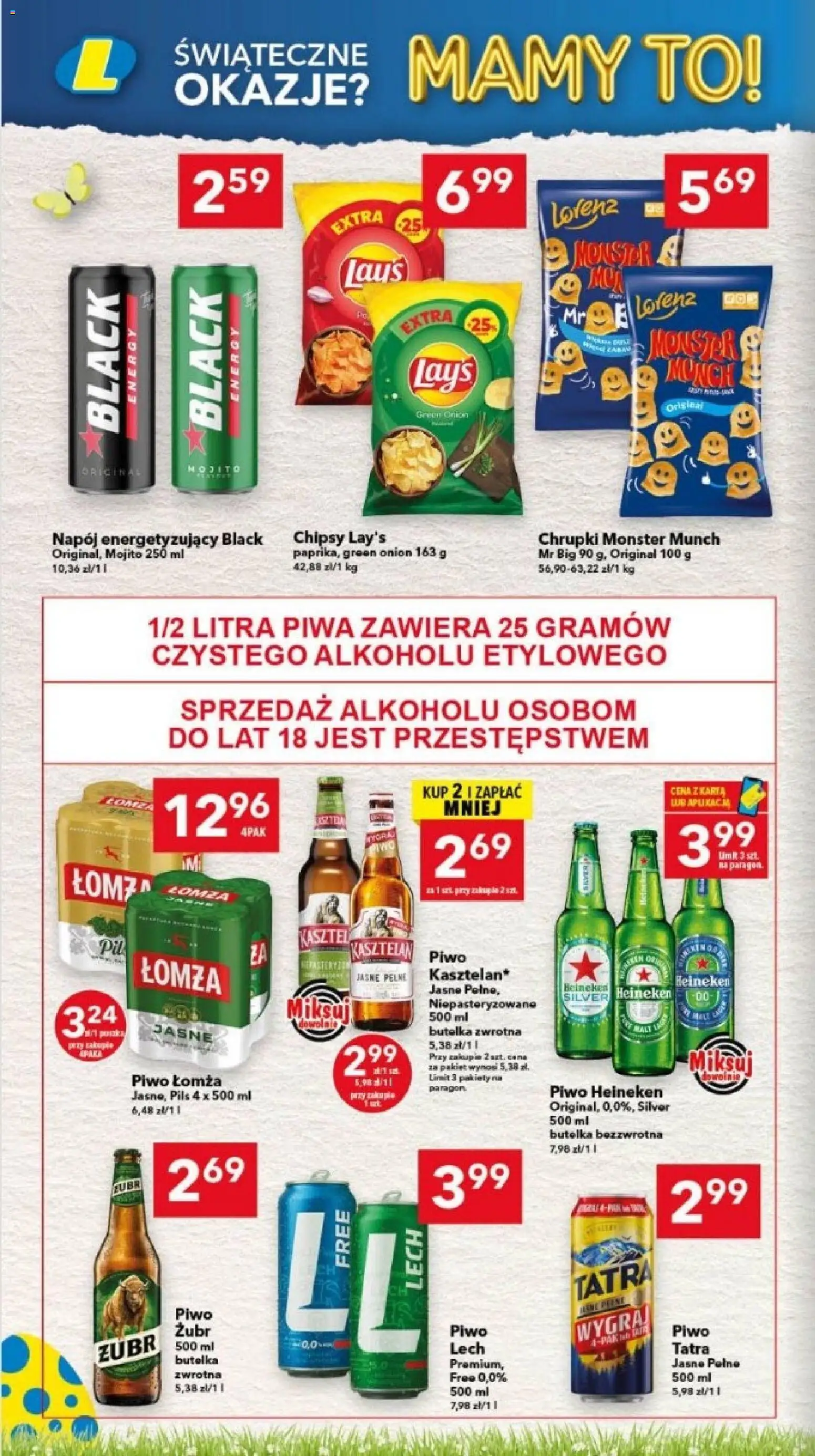 Lewiatan gazetka - Legnica od 26.03.2026 | Strona: 14 | Produkty: Piwo żubr, Karta, Chrupki, Heineken