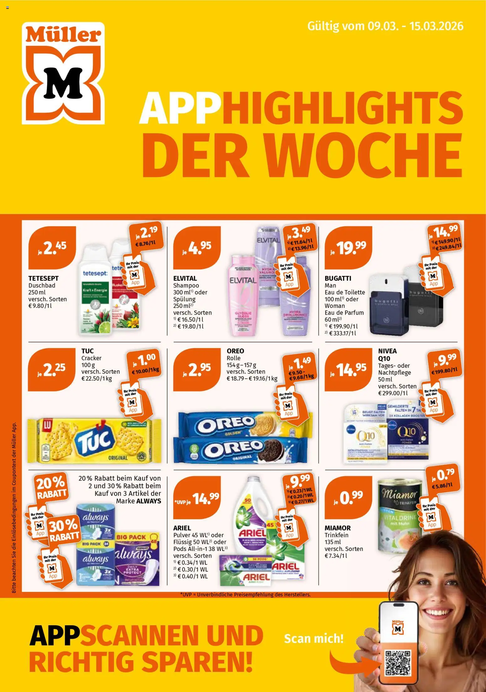 Müller Flugblatt gültig ab 09.03.2026 | Seite: 1 | Produkte: Toilette, Parfüm, Shampoo, Spülung