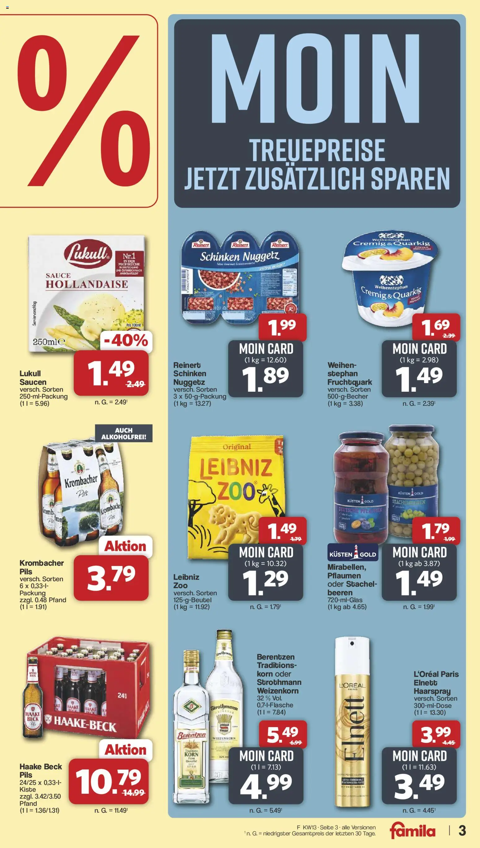 Famila Nordwest Prospekt 	 – gültig ab 23.03.2026 | Seite: 3 | Produkte: Pflaumen, Haarspray, Schinken, Berentzen