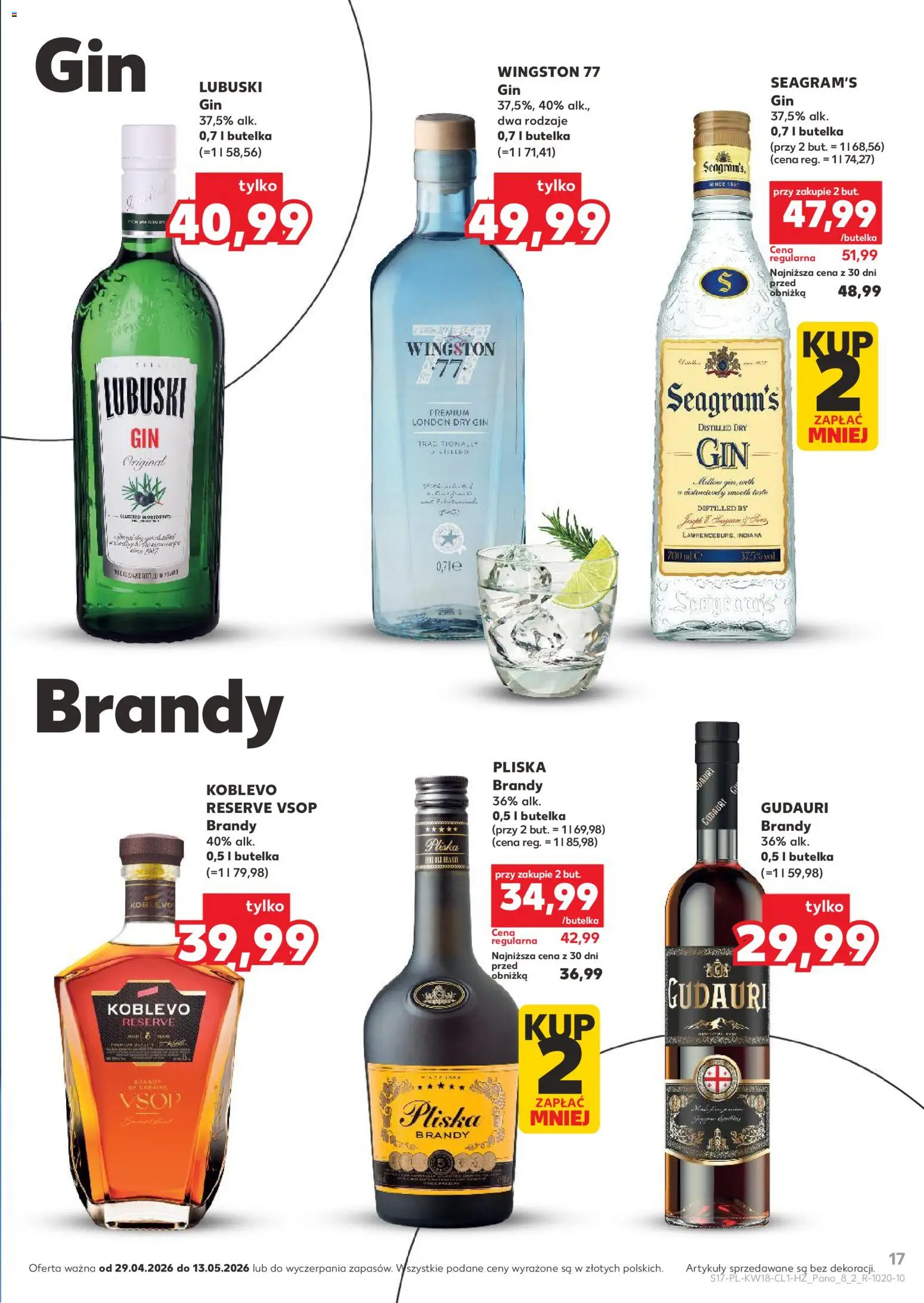 Kaufland Polsko leták - Barek od 29.04.2026 | Strana: 17 | Produkty: Gin, Brandy, London dry gin, Dry gin