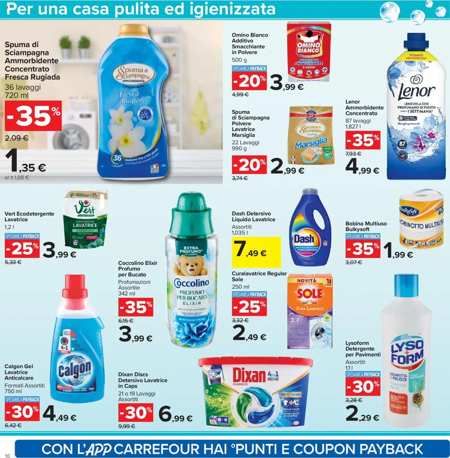 Volantino Carrefour del 07.04.2026 | Pagina: 16 | Prodotti: Ammorbidente, Detergente, Lavatrice, Profumo
