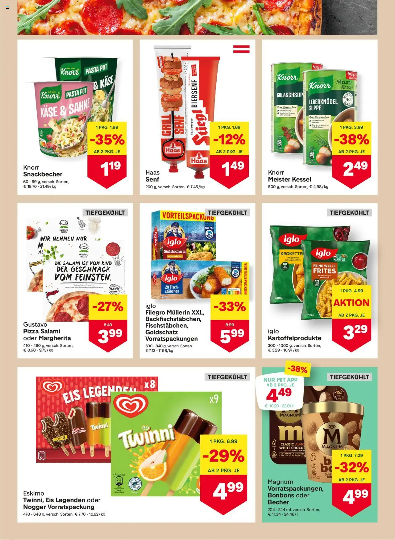 MPREIS Flugblatt gültig ab 28.08.2025 | Seite: 6 | Produkte: Pasta, Eis, Pizza, Fisch