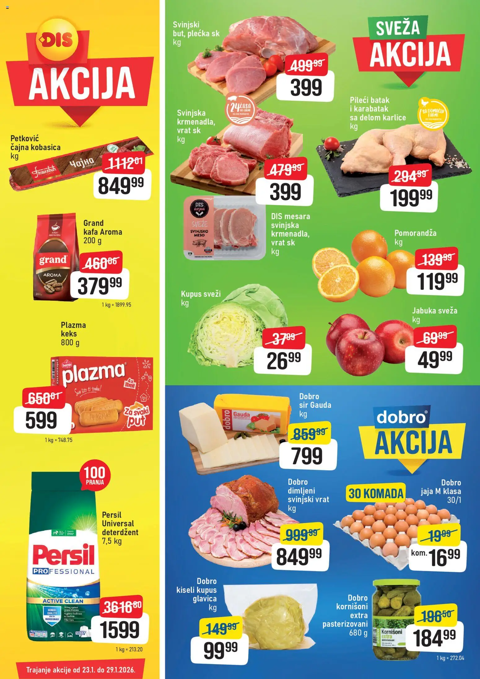 DIS katalog - važi od 23.01.2026 | Strana: 1 | Proizvode: Deterdžent, Svinjski vrat, Pomorandza, Pileći batak