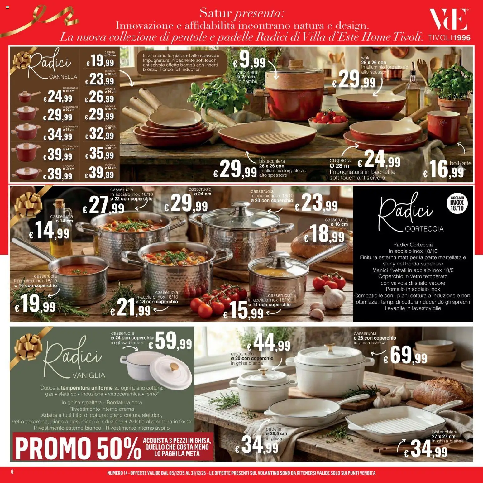 Volantino Satur del 05.12.2025 | Pagina: 6 | Prodotti: Crema, Piano cottura, Padella, Casseruola