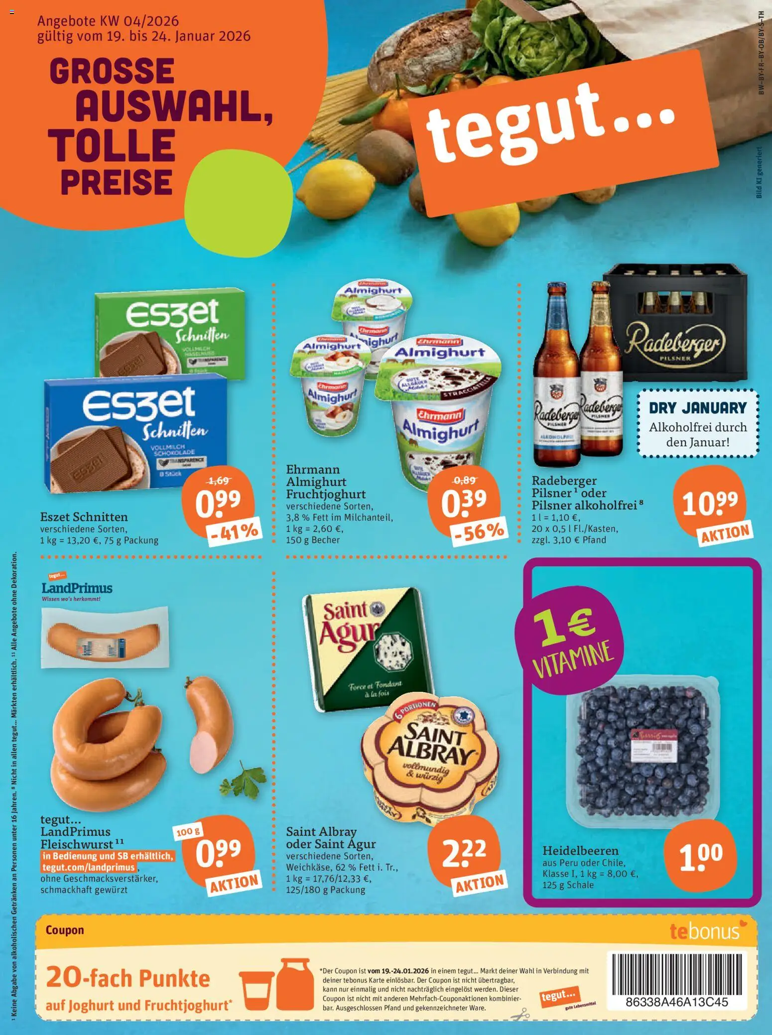 Tegut Prospekt – gültig ab 19.01.2026 | Seite: 3 | Produkte: Joghurt, Schokolade, Fruchtjoghurt, Heidelbeeren