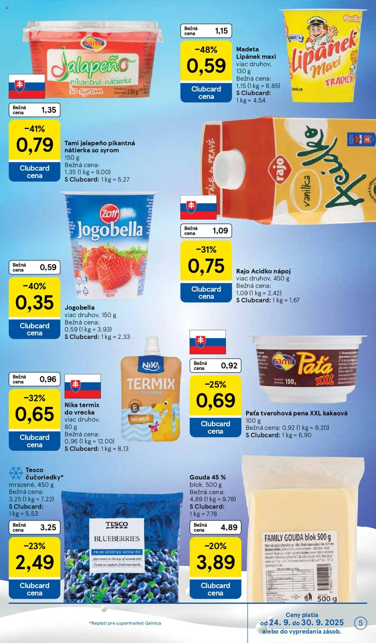 Nové Tesco akcie – leták je platný od 24.09.2025 | Strana: 5 | Produkty: Syr, Gouda, Acidko
