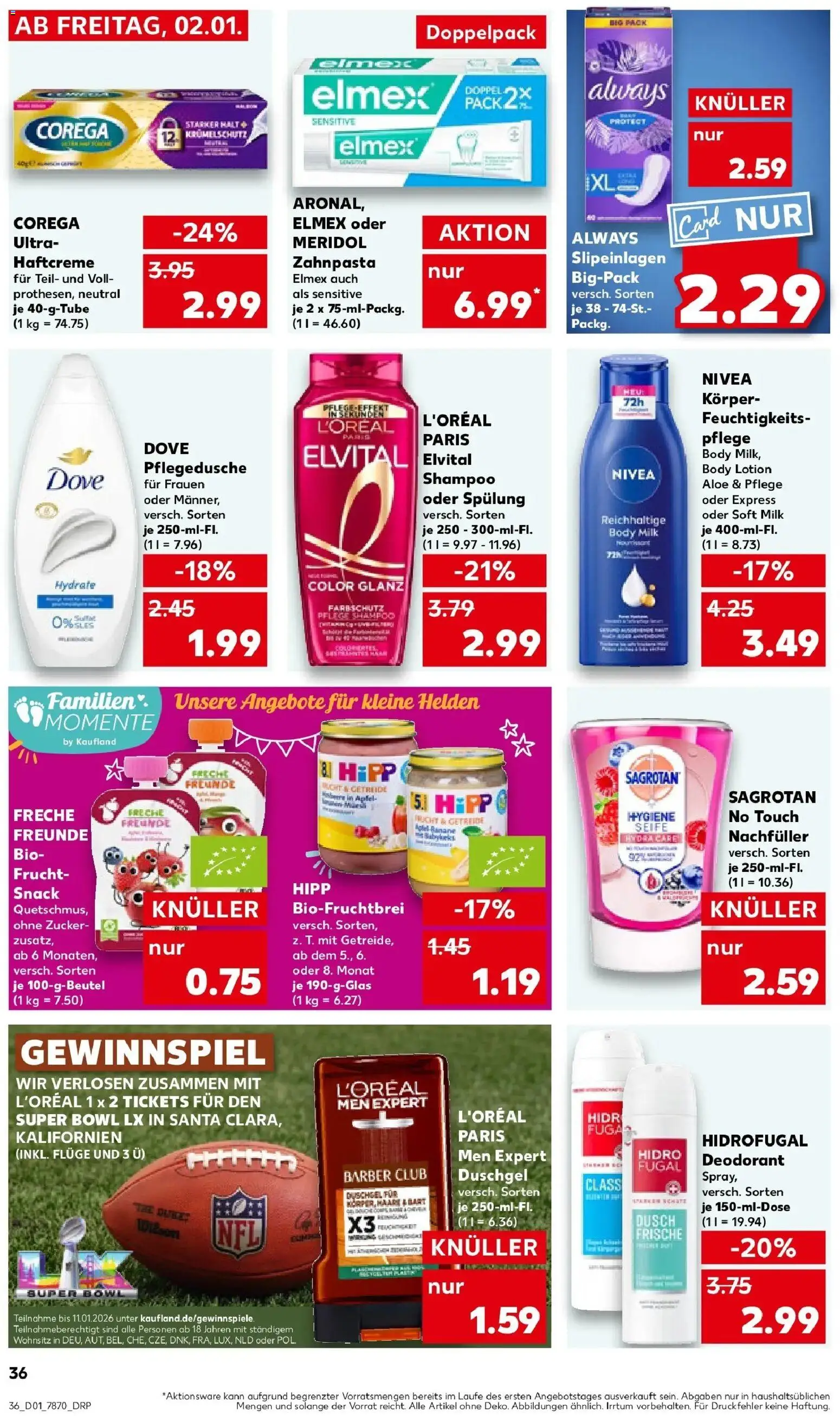 Kaufland prospekt Weingarten	 – gültig ab 02.01.2026 | Seite: 36 | Produkte: Shampoo, Deodorant, Zucker, Body Milk