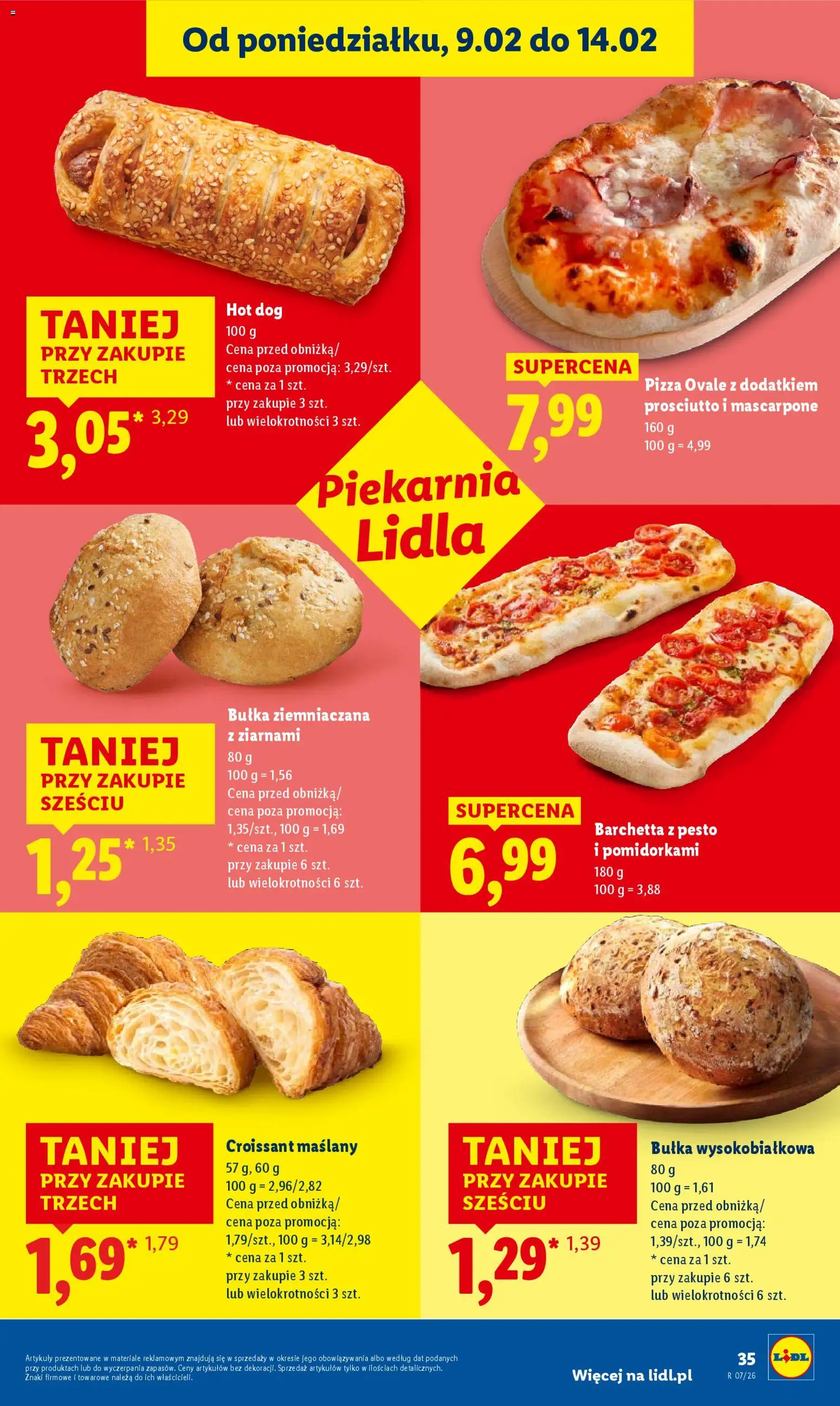 Lidl Gazetka od 12.02.2026 | Strona: 35 | Produkty: Piekarnia, Bułka, Prosciutto, Pizza
