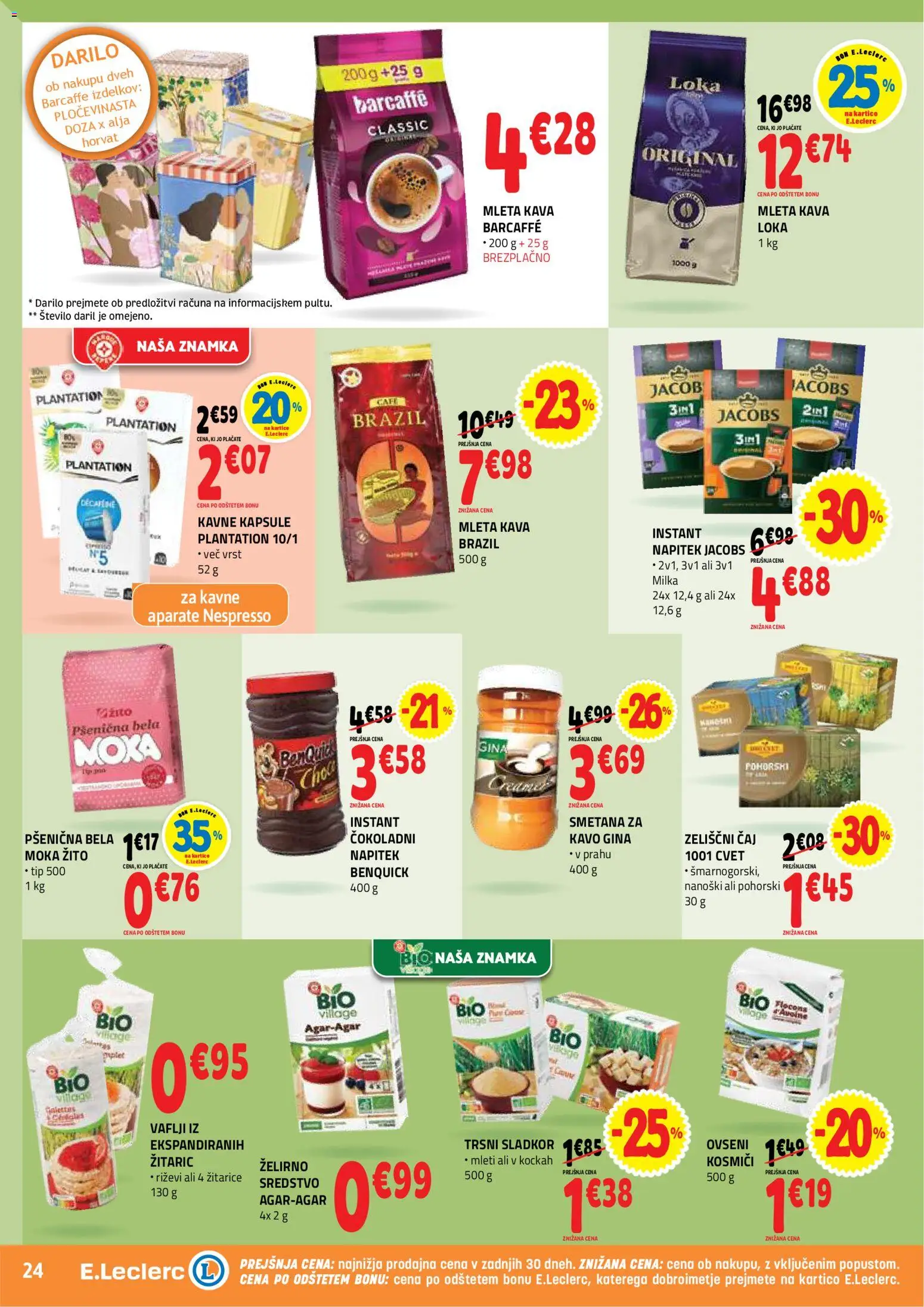 Novi E.leclerc katalog ponudbe – veljaven od 08.04.2026 | Stran: 24 | Izdelki: Vaflji, Kava, Caj, Smetana